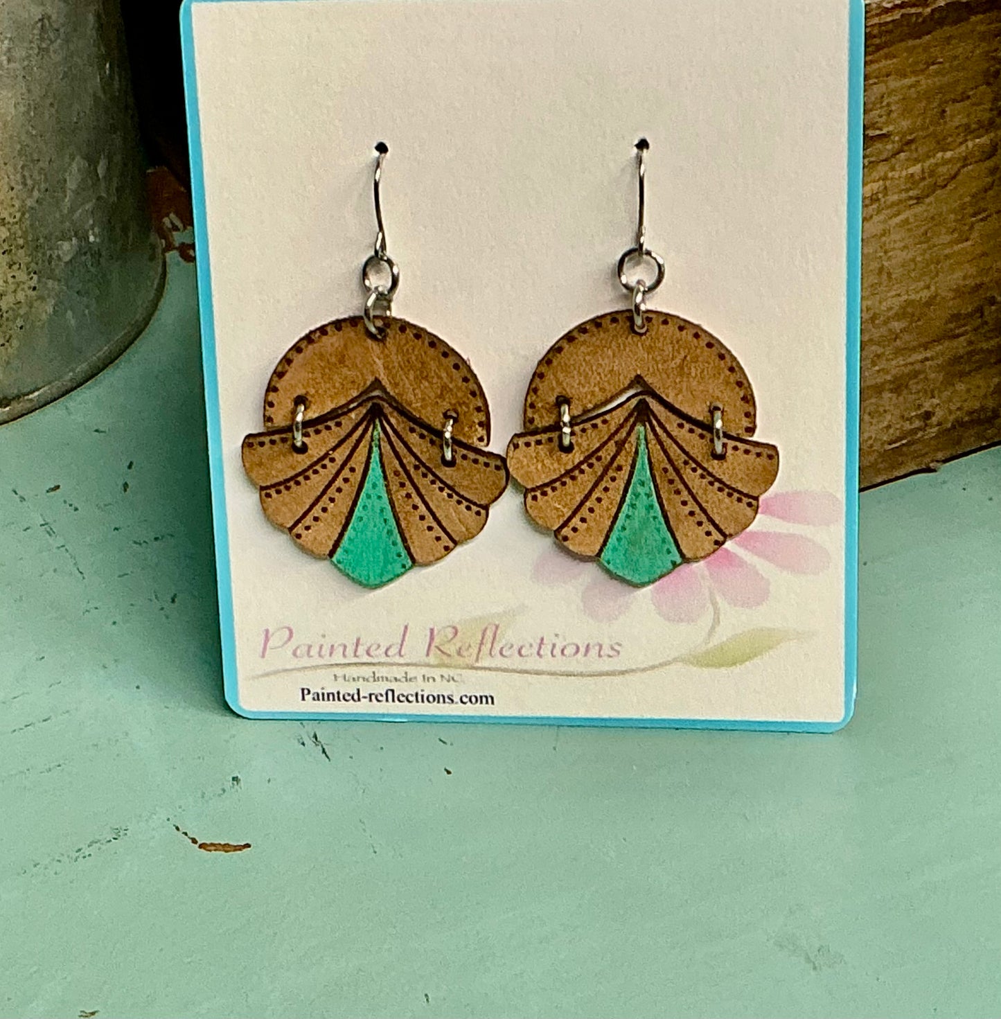 Teal Scallop Fan Earrings