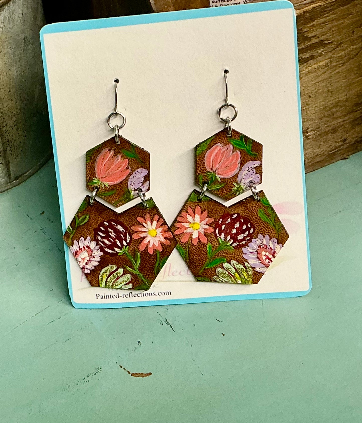 Double Hexagon Painted Earrings