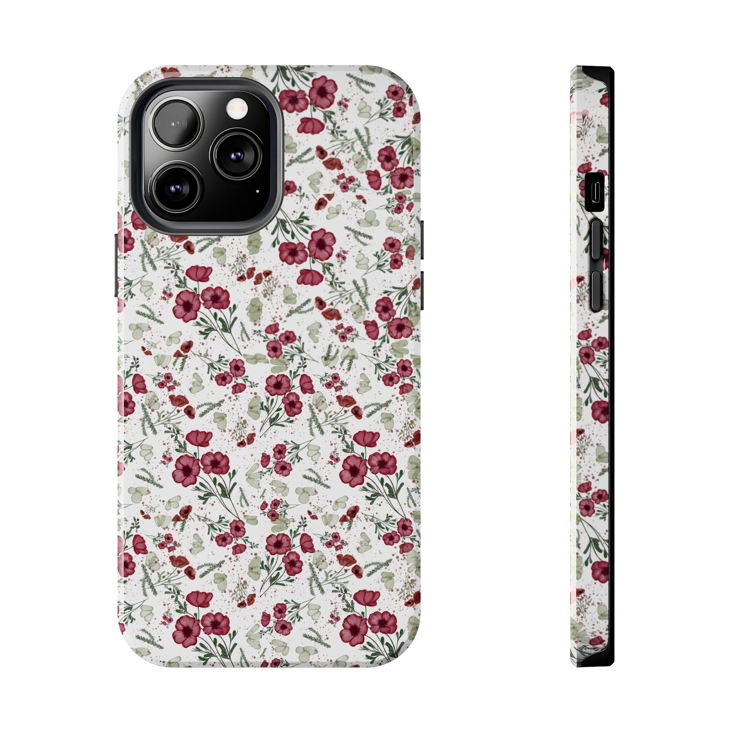 Phone Case - Watercolor Red Poppies with Green Leaves Design