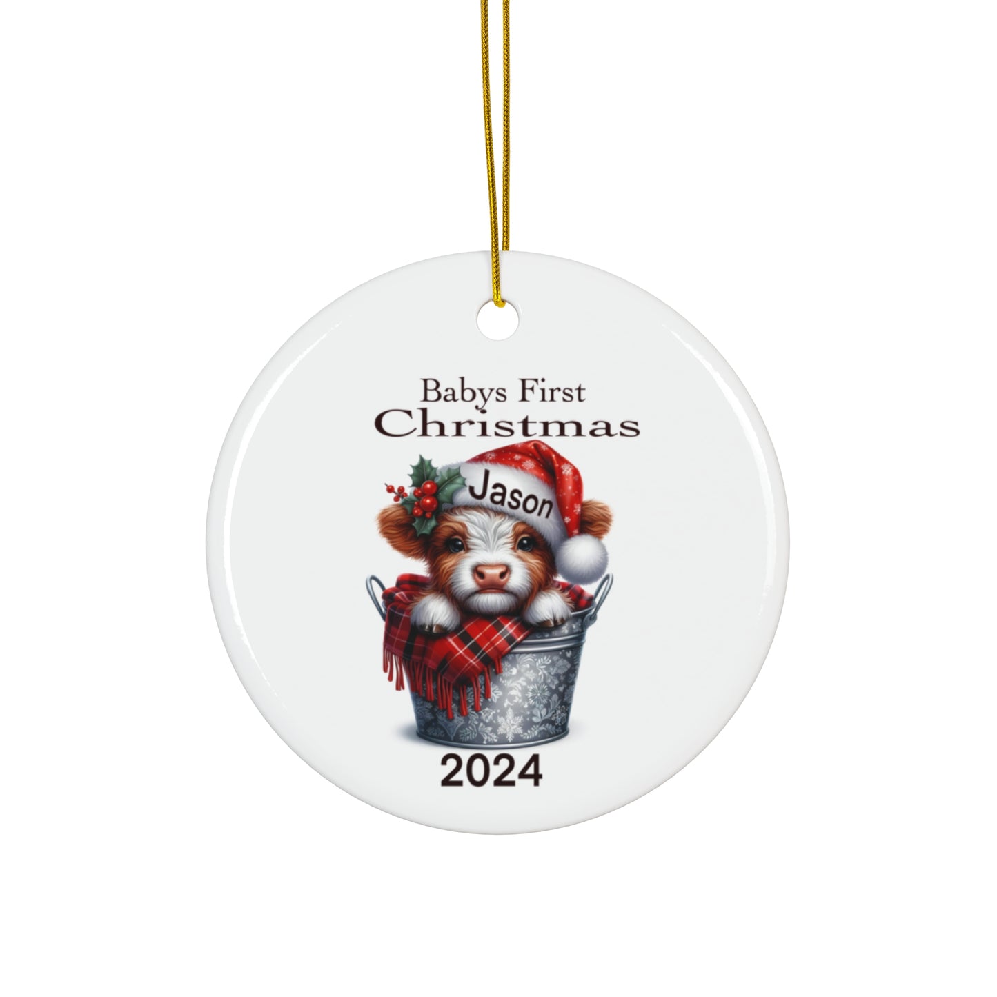 Christmas Baby Calf Ceramic Ornament