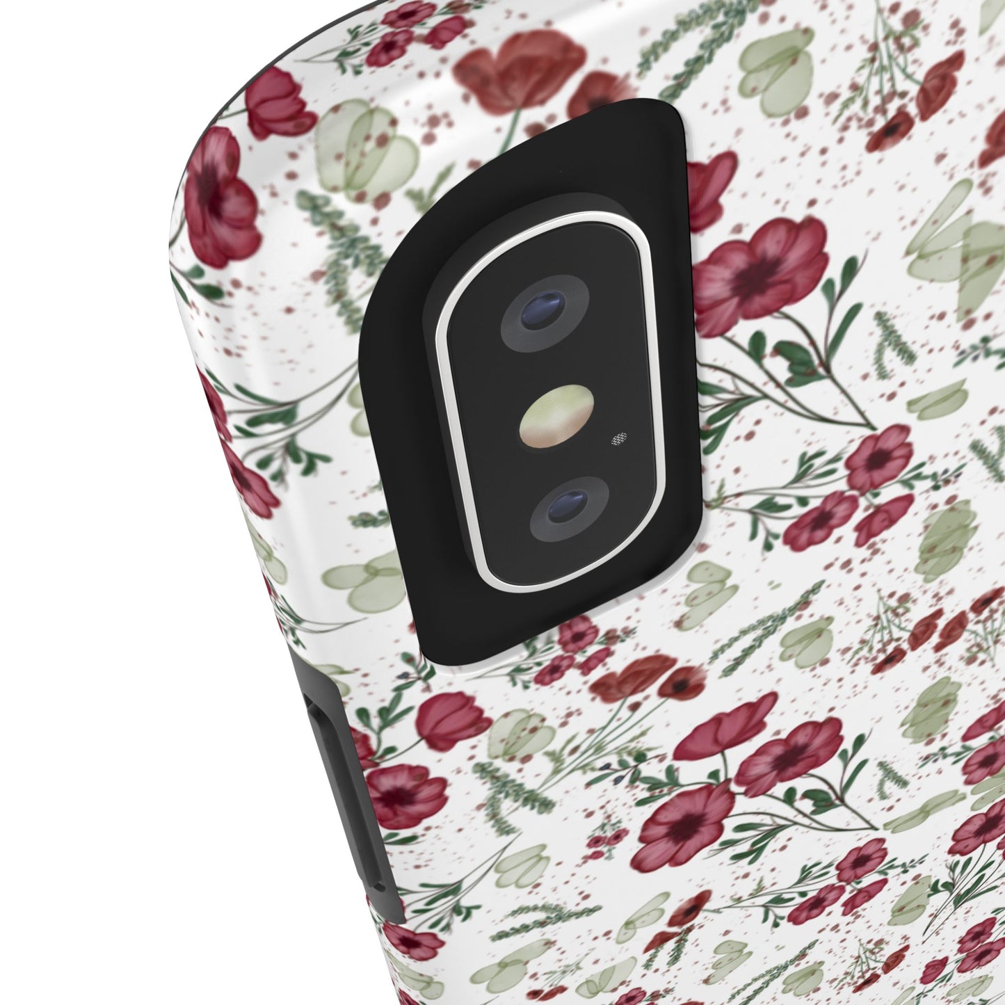 Phone Case - Watercolor Red Poppies with Green Leaves Design