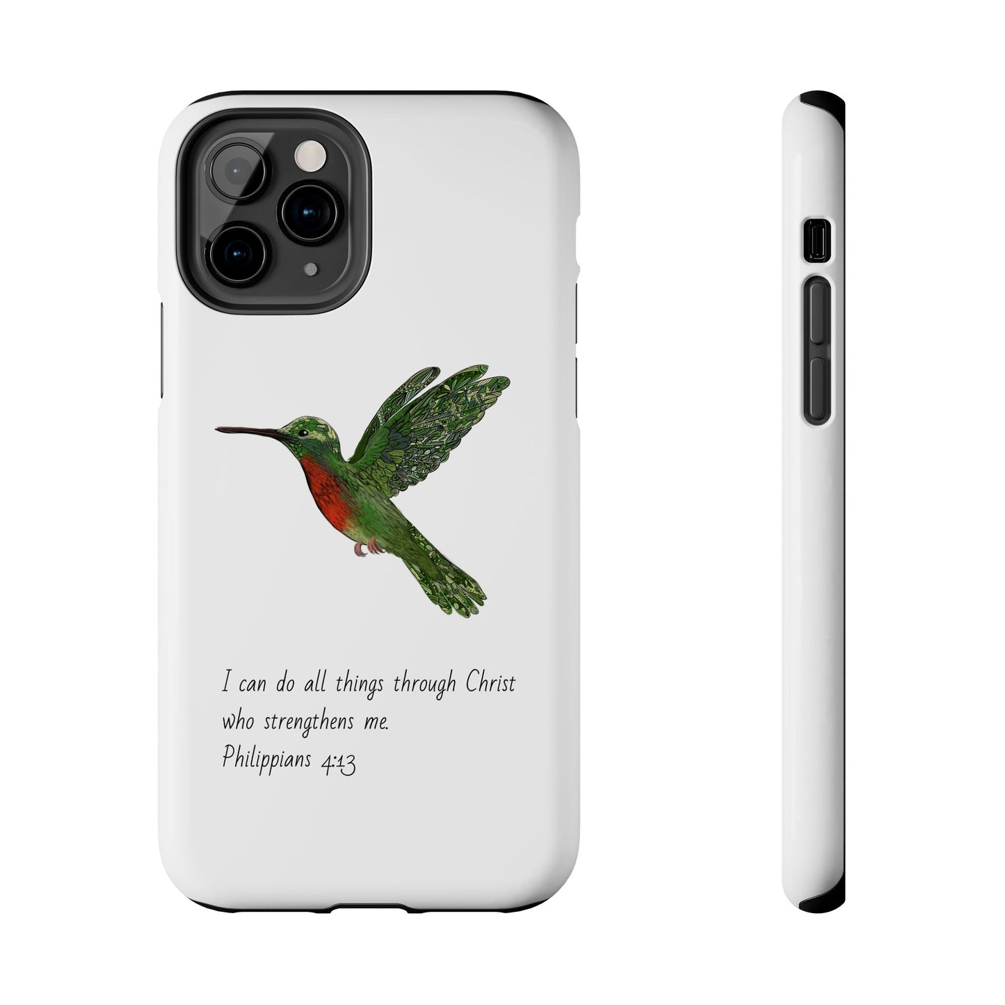 Phone Case - Hummingbird Drawing with Philippians 4:13 Verse