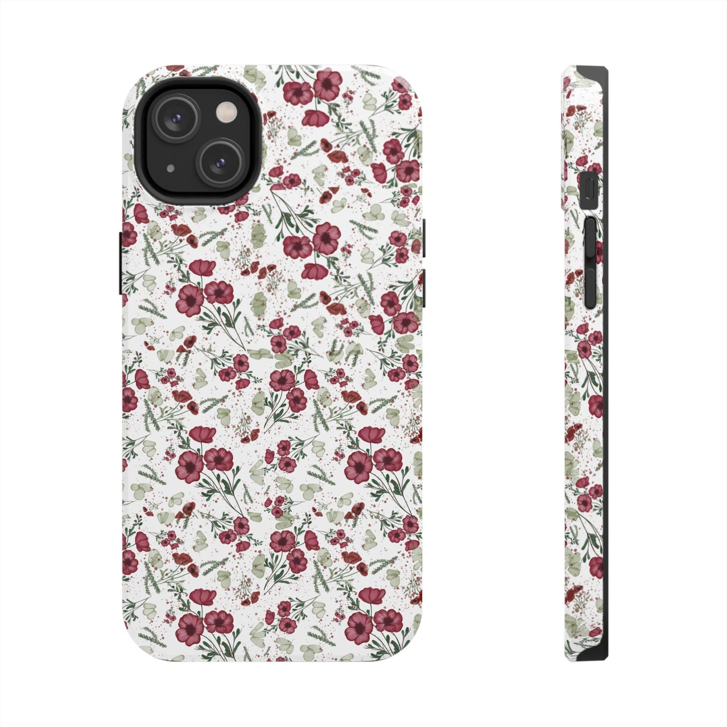 Phone Case - Watercolor Red Poppies with Green Leaves Design