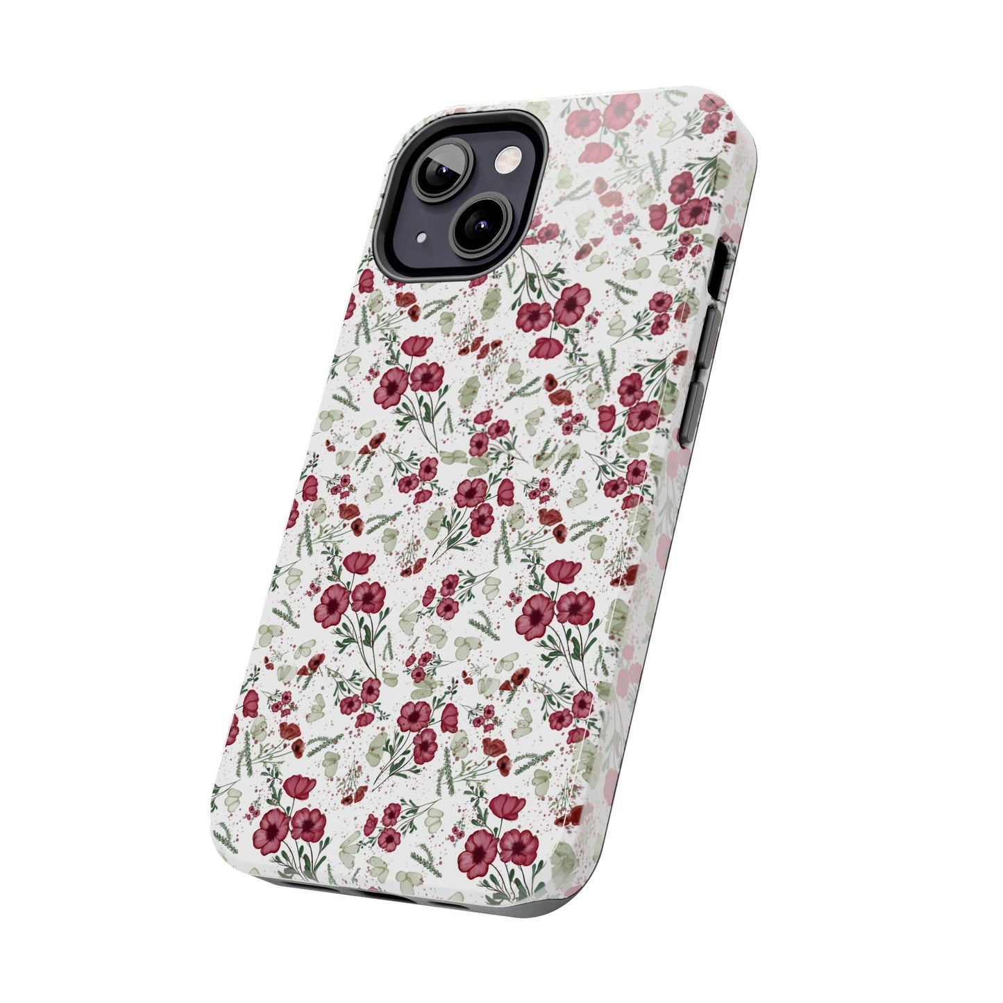 Phone Case - Watercolor Red Poppies with Green Leaves Design