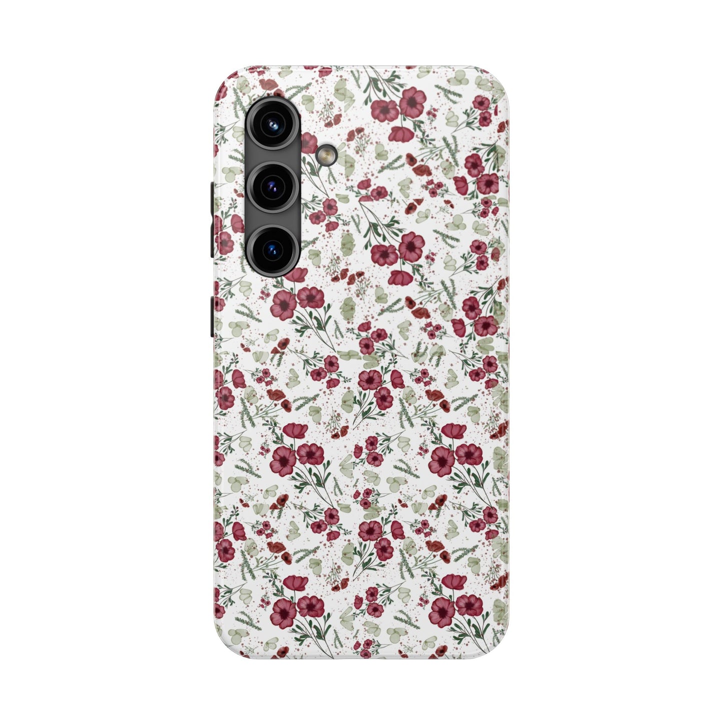 Phone Case - Watercolor Red Poppies with Green Leaves Design