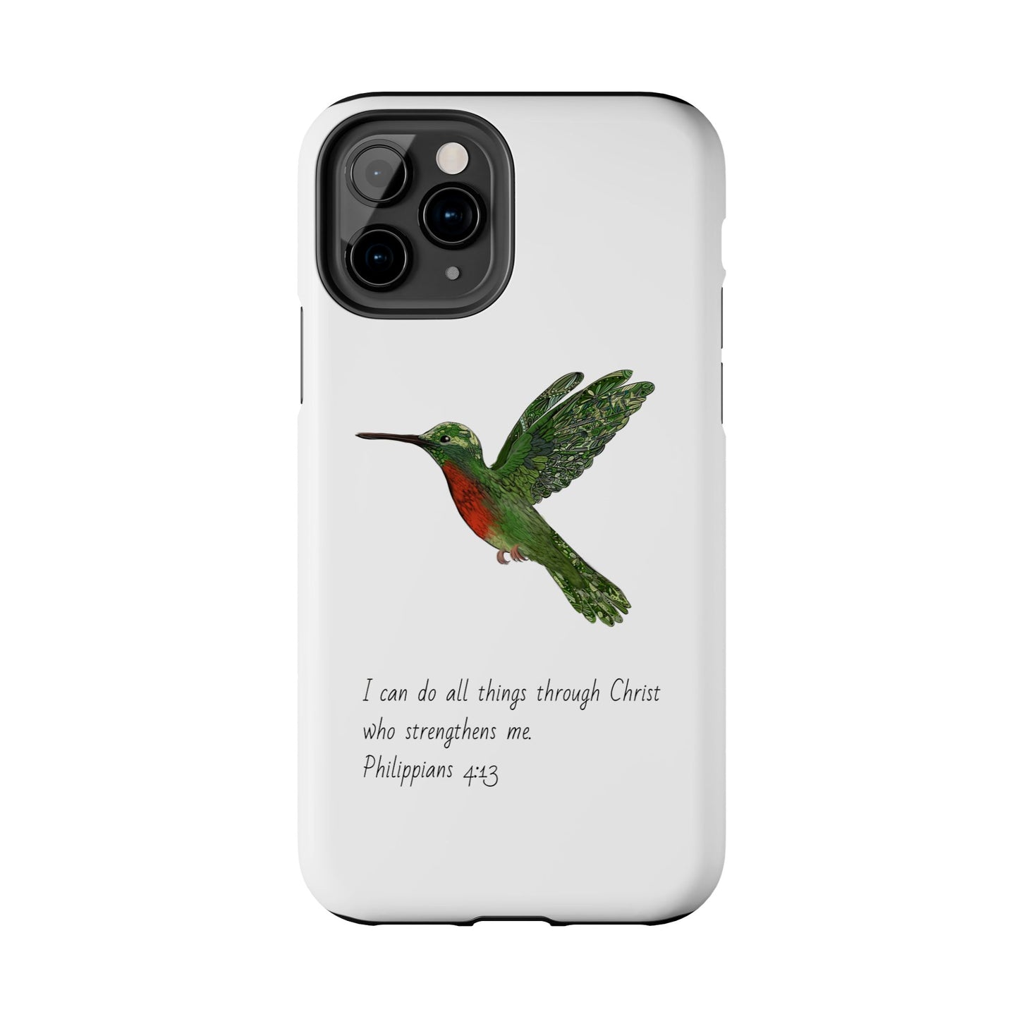 Phone Case - Hummingbird Drawing with Philippians 4:13 Verse