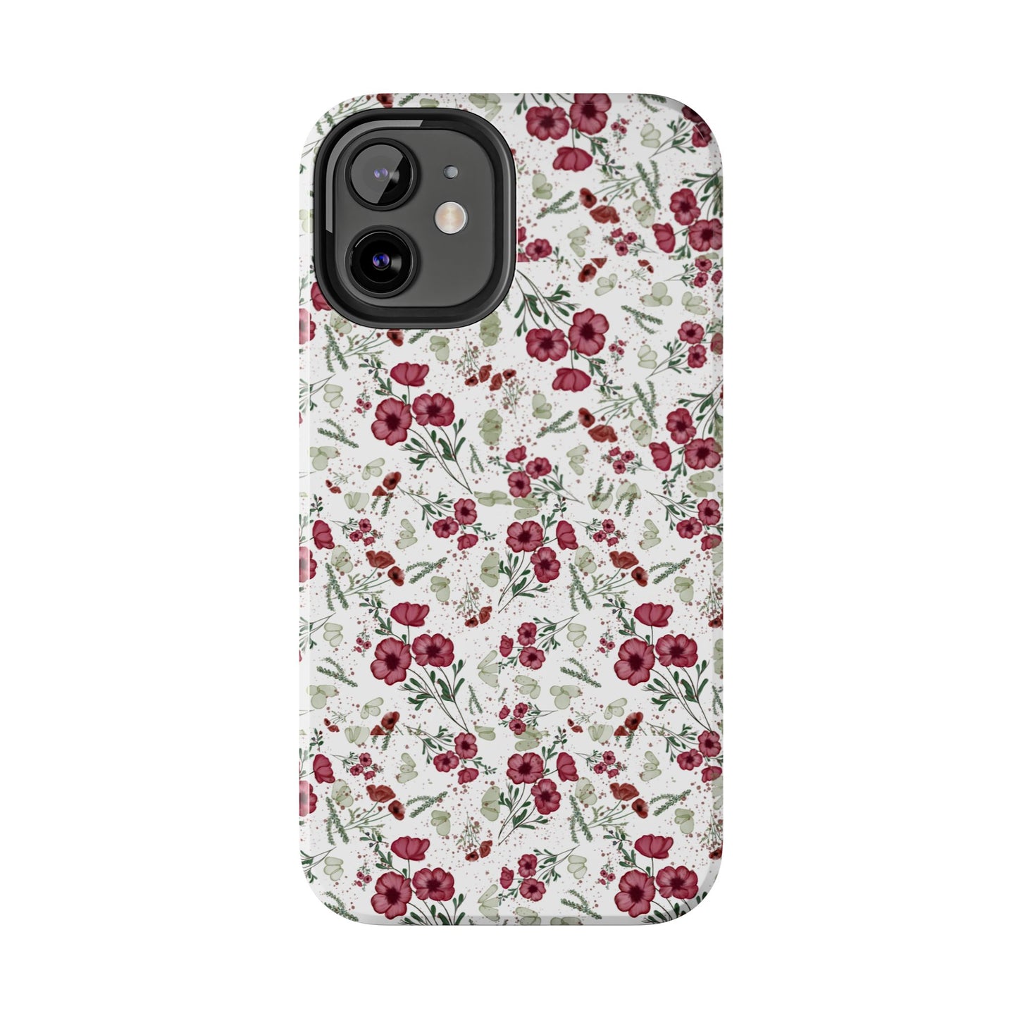 Phone Case - Watercolor Red Poppies with Green Leaves Design