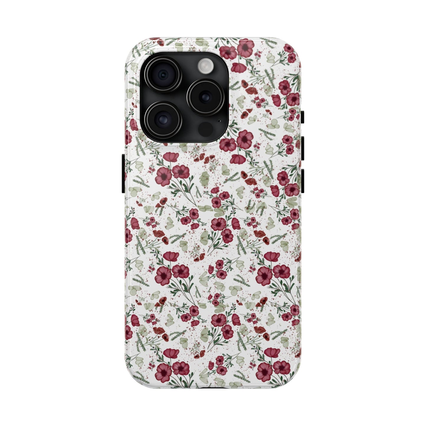 Phone Case - Watercolor Red Poppies with Green Leaves Design