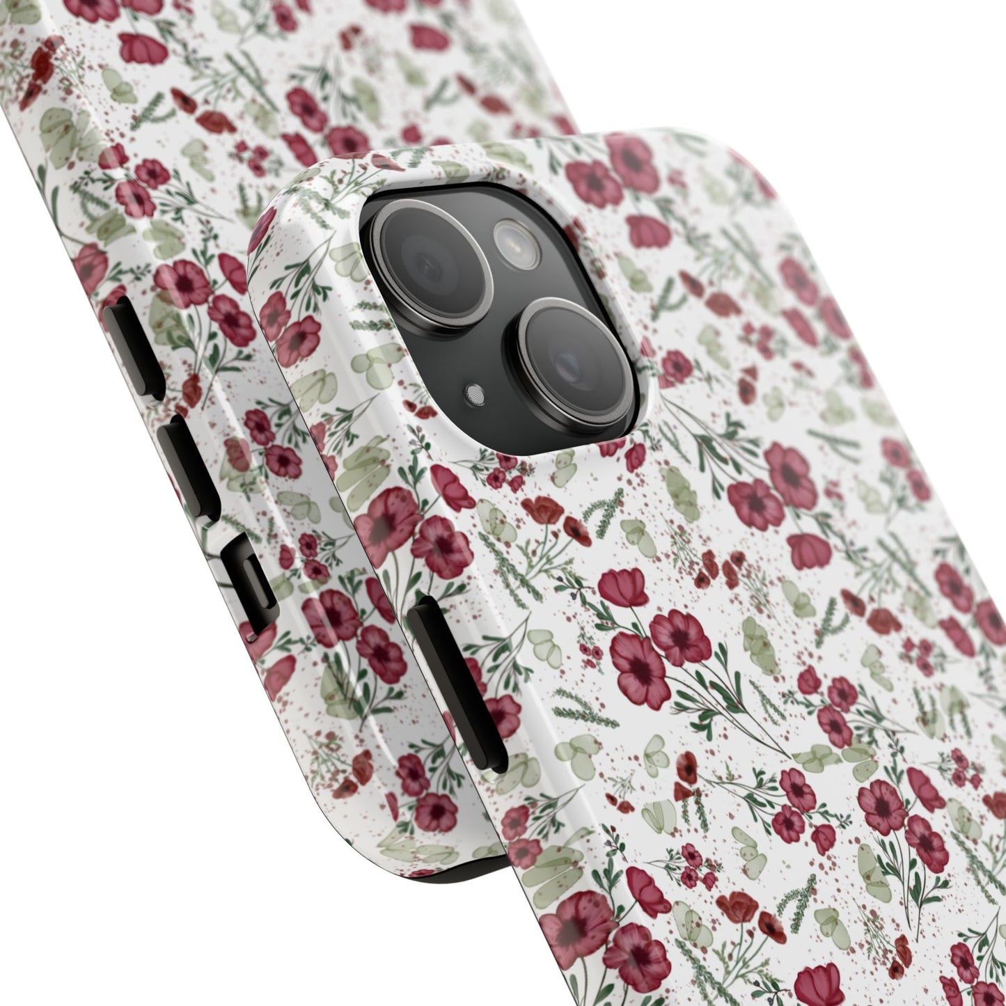 Phone Case - Watercolor Red Poppies with Green Leaves Design