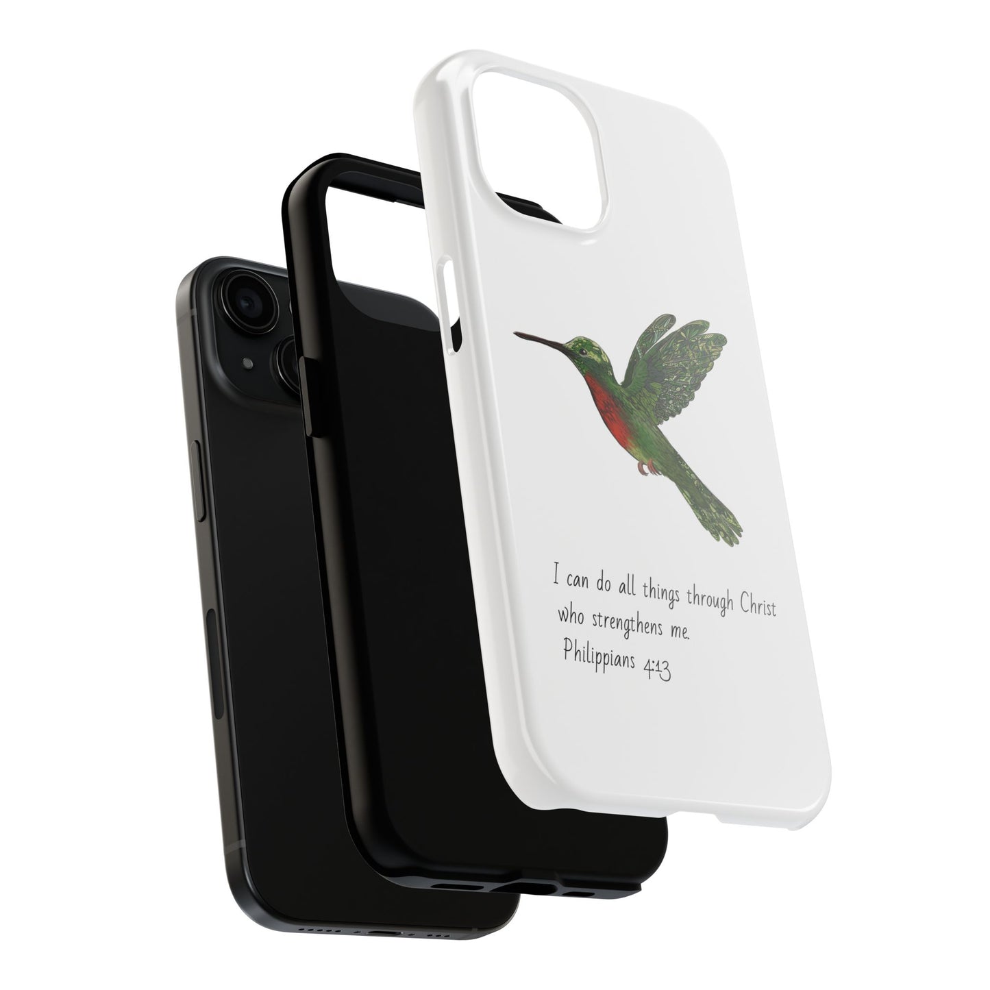 Phone Case - Hummingbird Drawing with Philippians 4:13 Verse