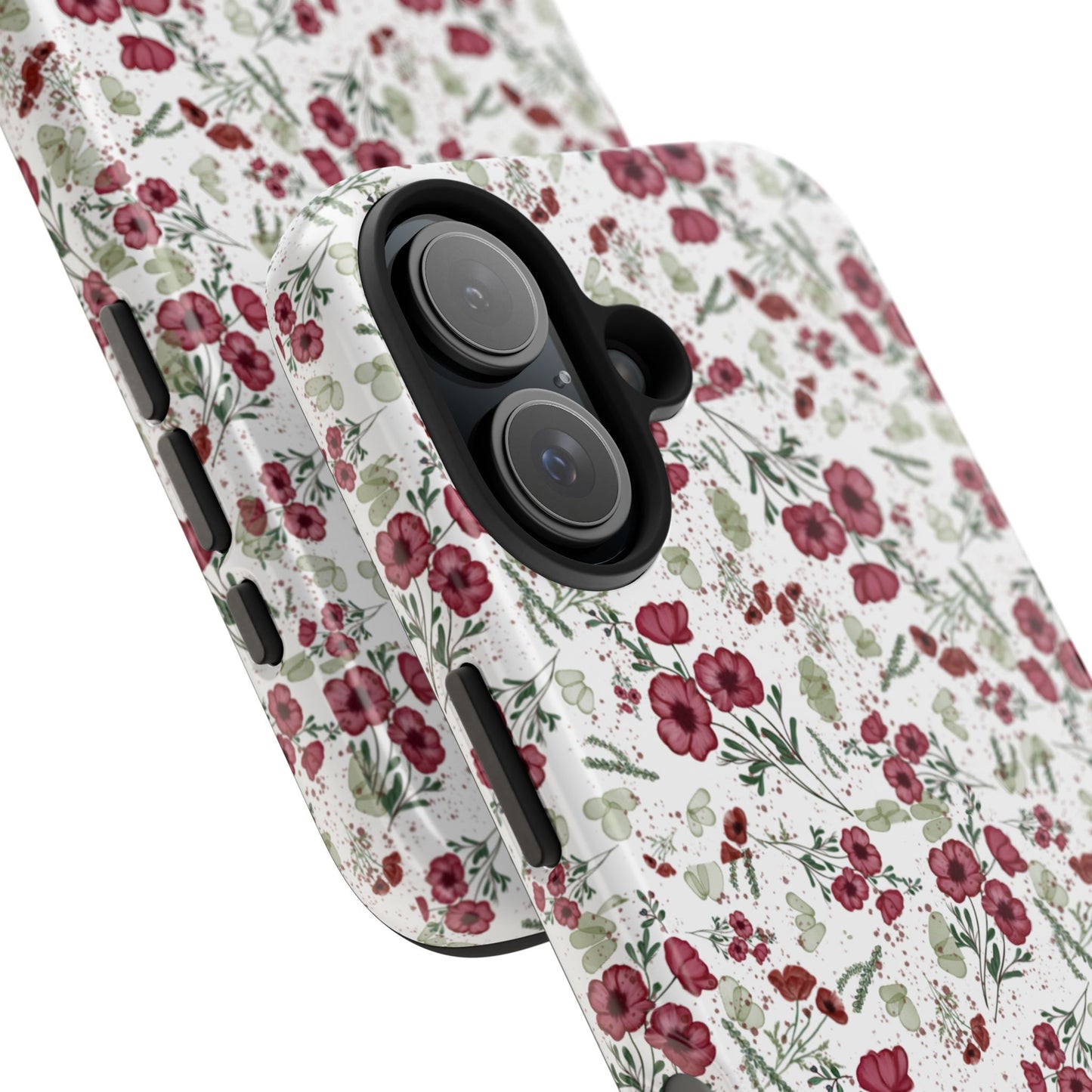 Phone Case - Watercolor Red Poppies with Green Leaves Design