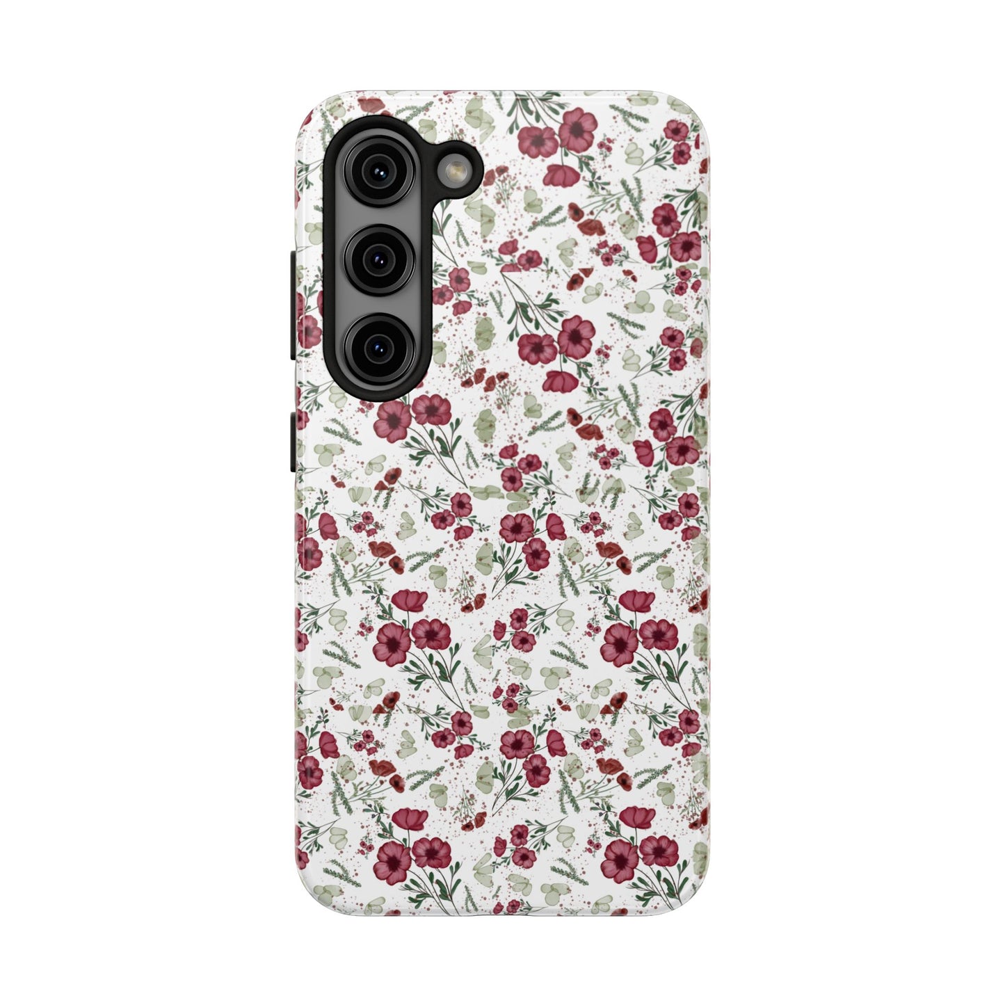 Phone Case - Watercolor Red Poppies with Green Leaves Design