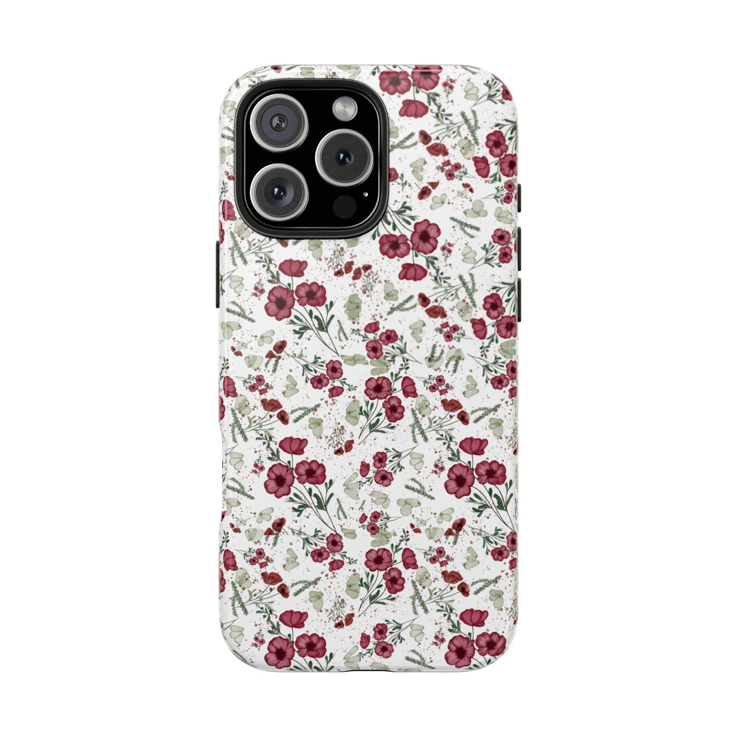 Phone Case - Watercolor Red Poppies with Green Leaves Design