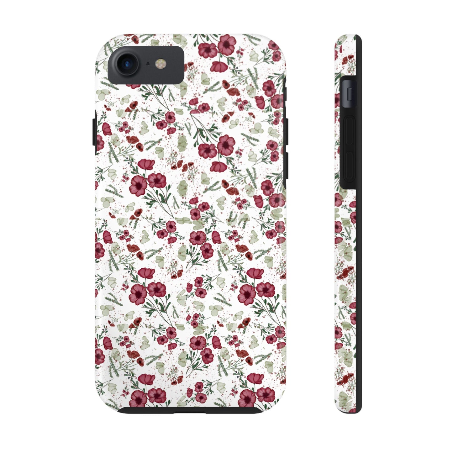 Phone Case - Watercolor Red Poppies with Green Leaves Design