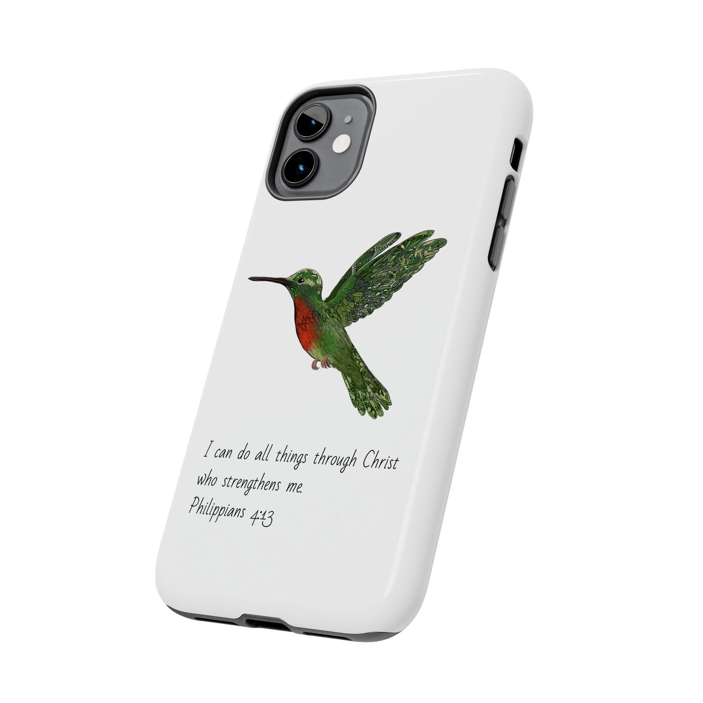 Phone Case - Hummingbird Drawing with Philippians 4:13 Verse