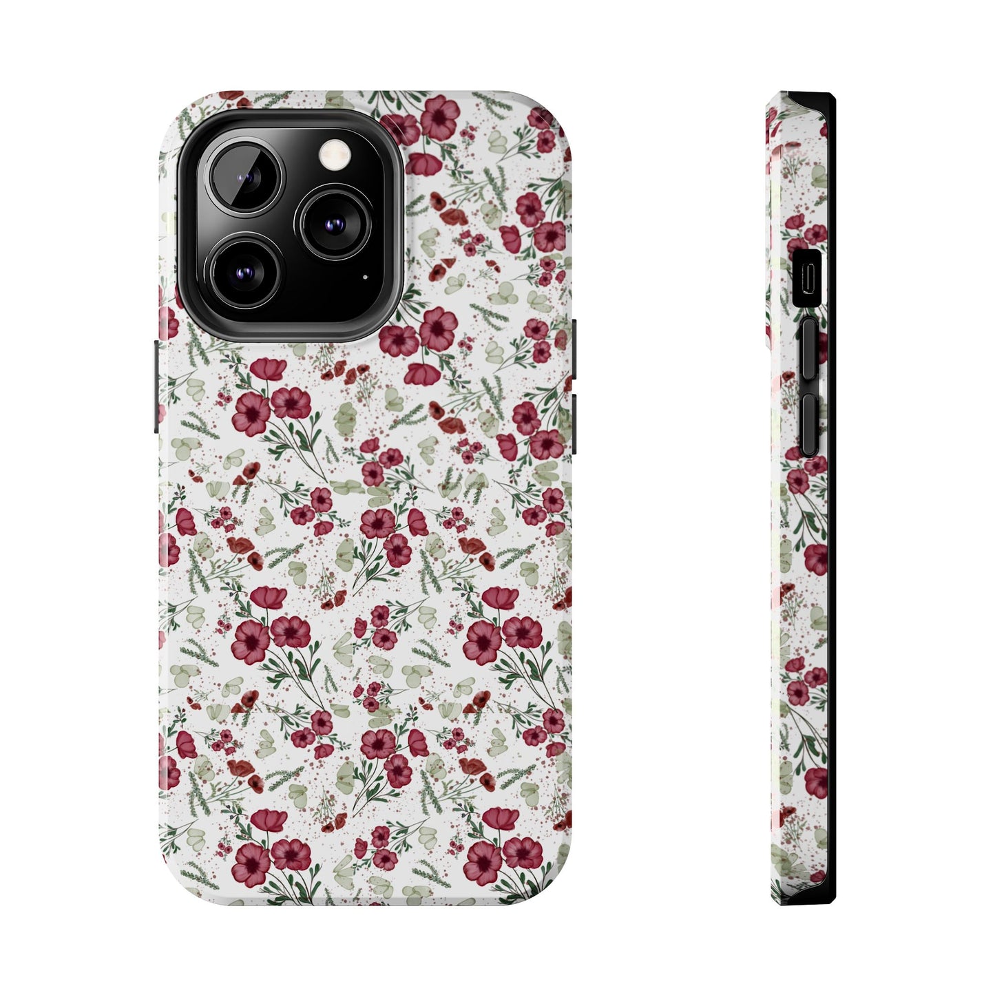 Phone Case - Watercolor Red Poppies with Green Leaves Design