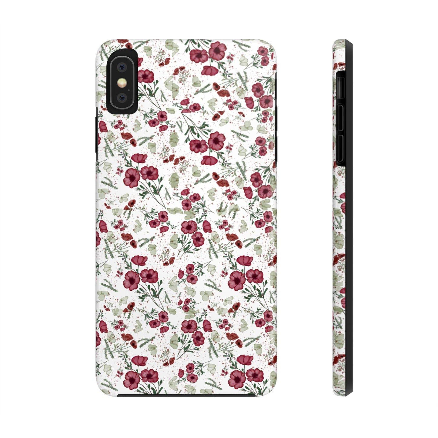 Phone Case - Watercolor Red Poppies with Green Leaves Design