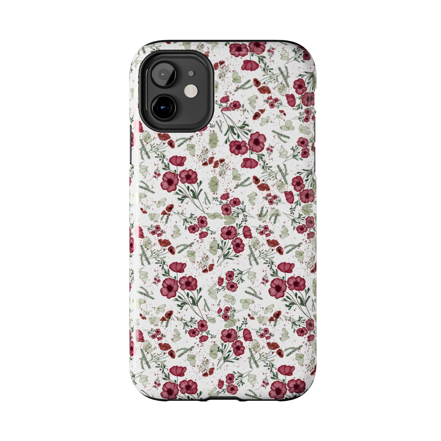 Phone Case - Watercolor Red Poppies with Green Leaves Design