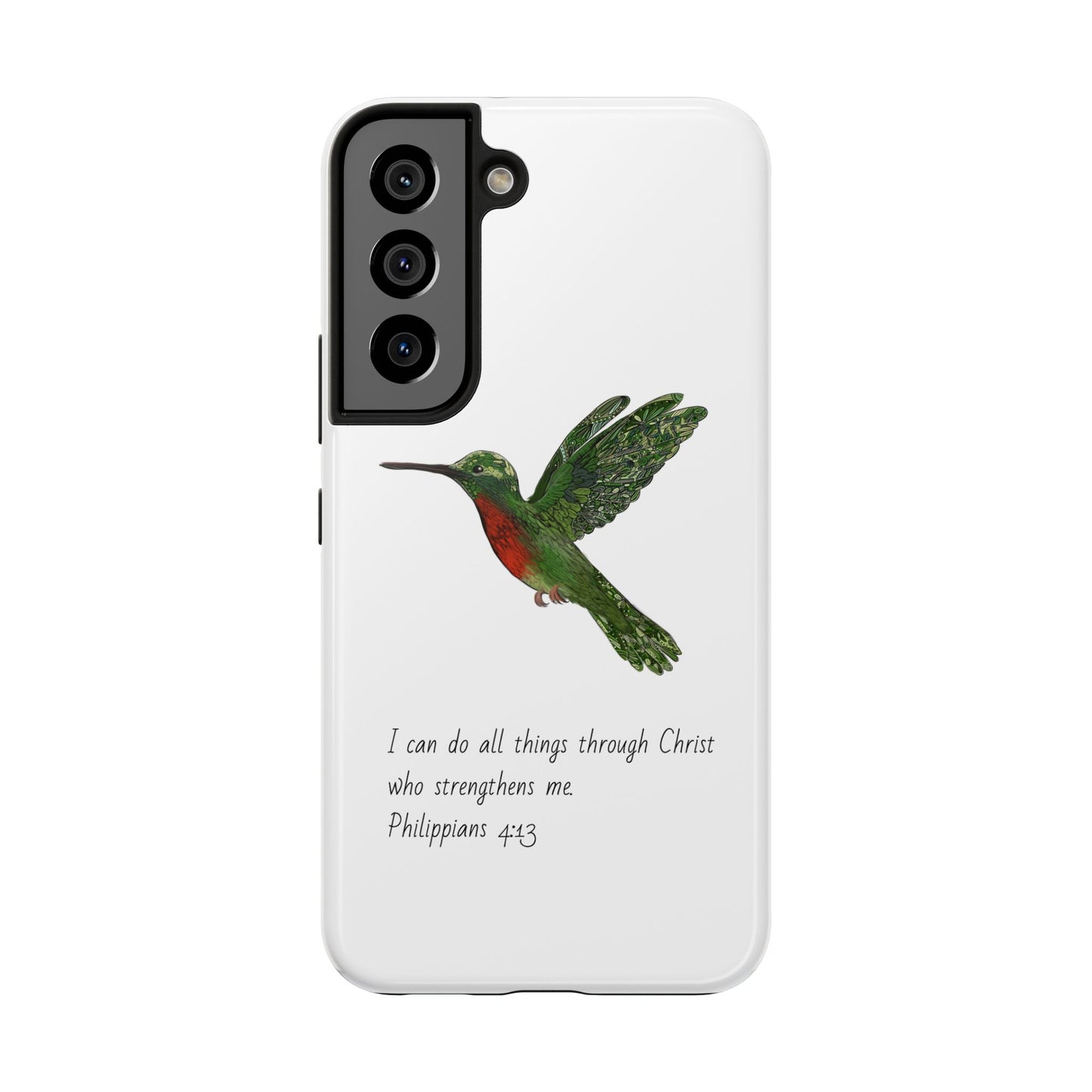 Phone Case - Hummingbird Drawing with Philippians 4:13 Verse