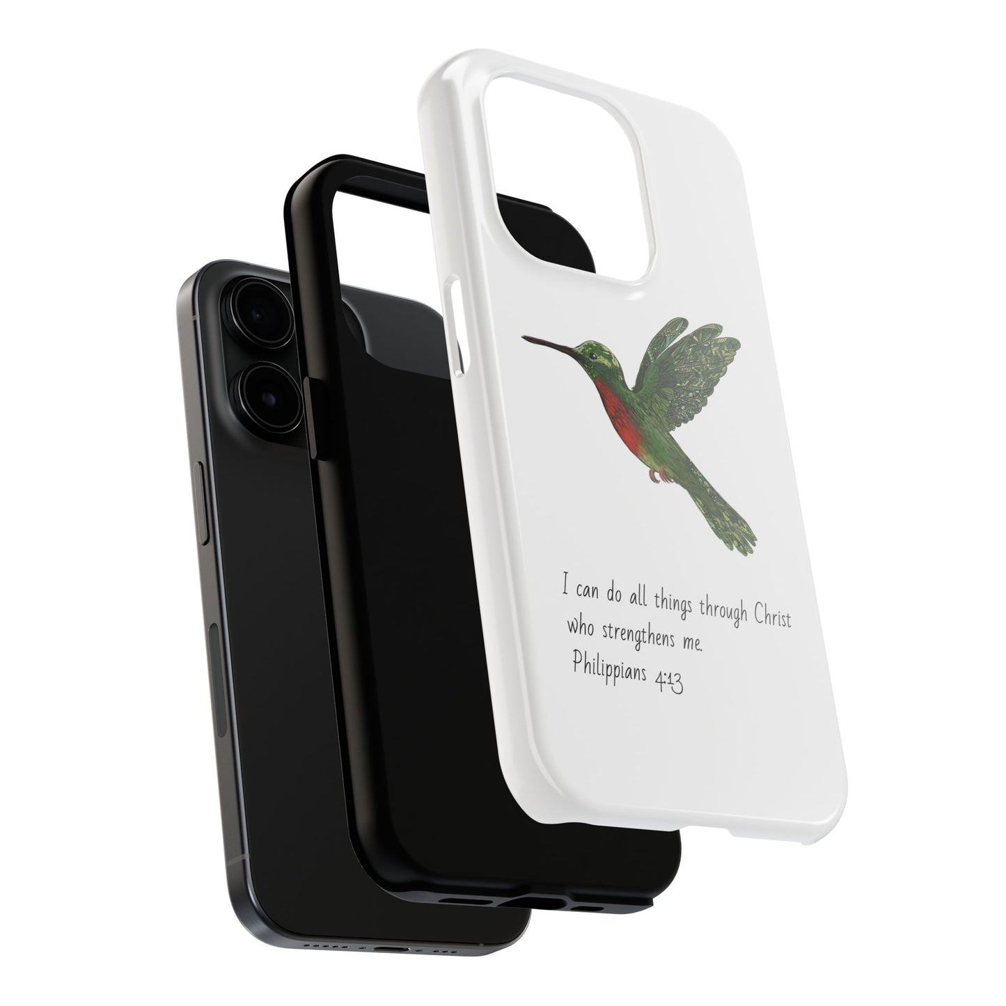 Phone Case - Hummingbird Drawing with Philippians 4:13 Verse