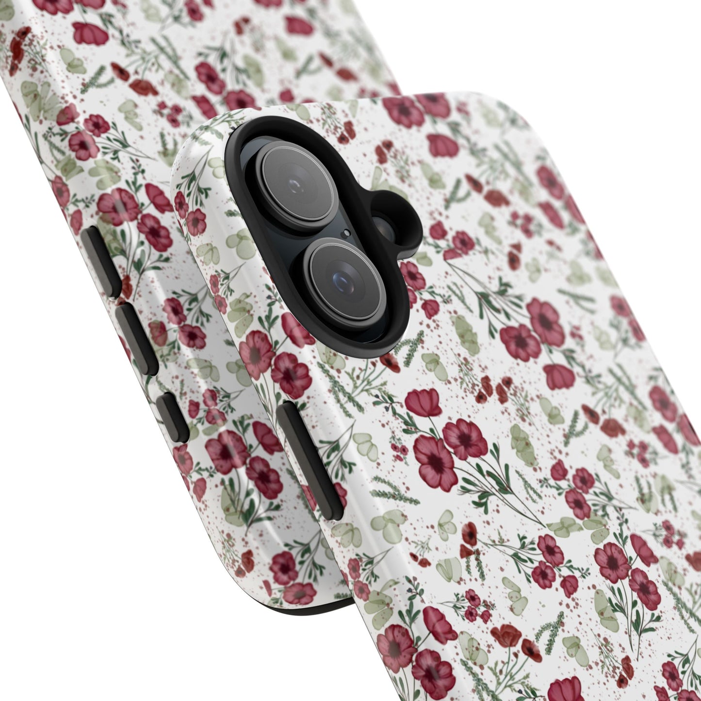 Phone Case - Watercolor Red Poppies with Green Leaves Design