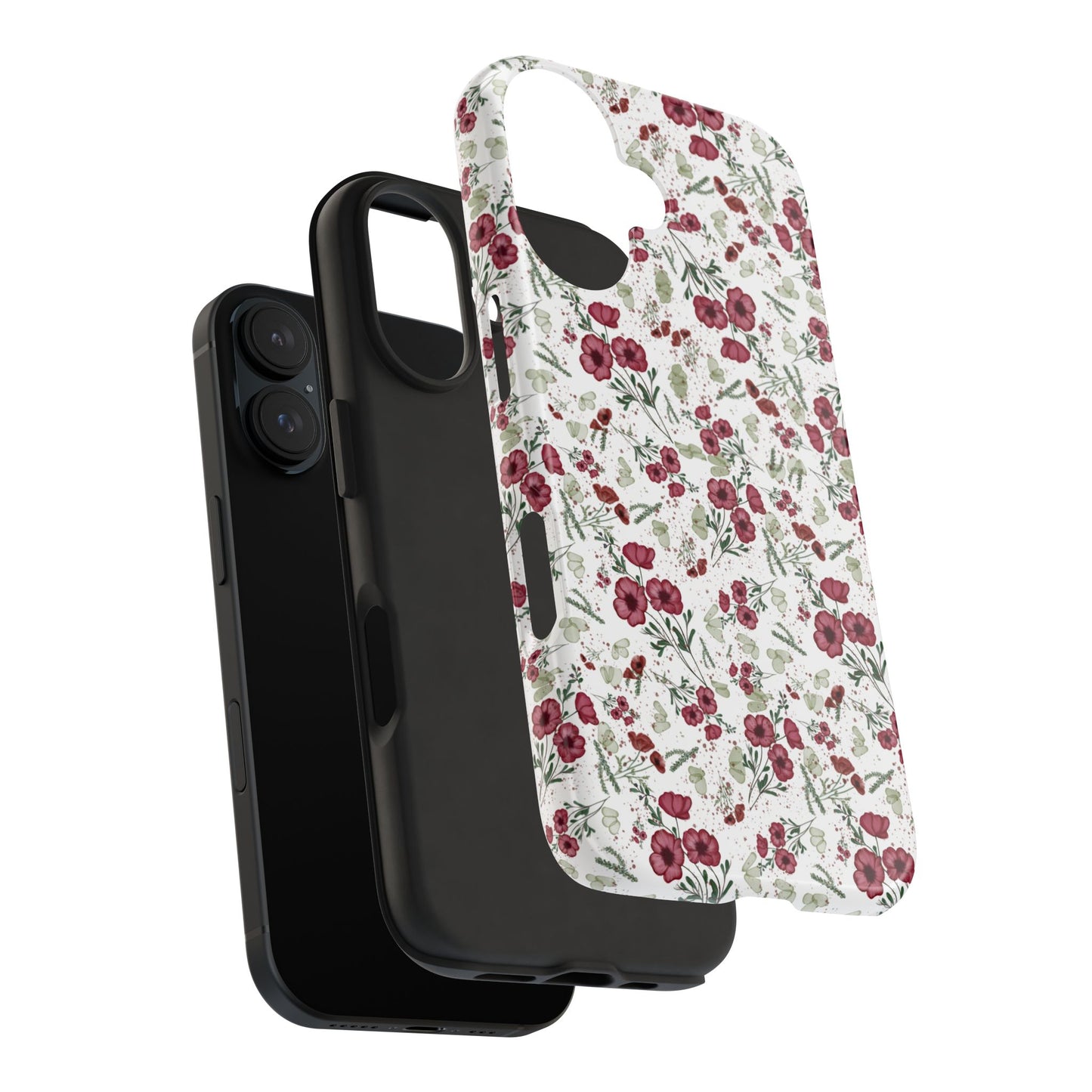 Phone Case - Watercolor Red Poppies with Green Leaves Design