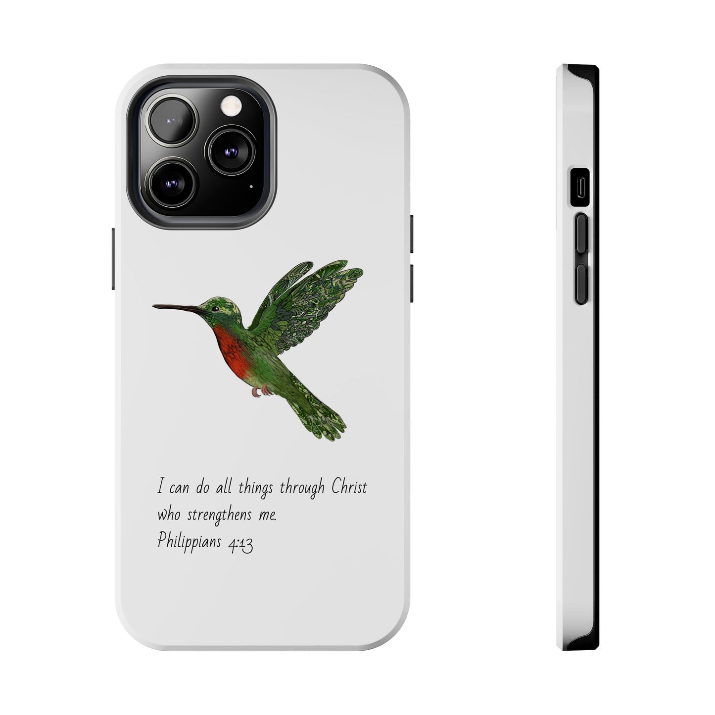 Phone Case - Hummingbird Drawing with Philippians 4:13 Verse