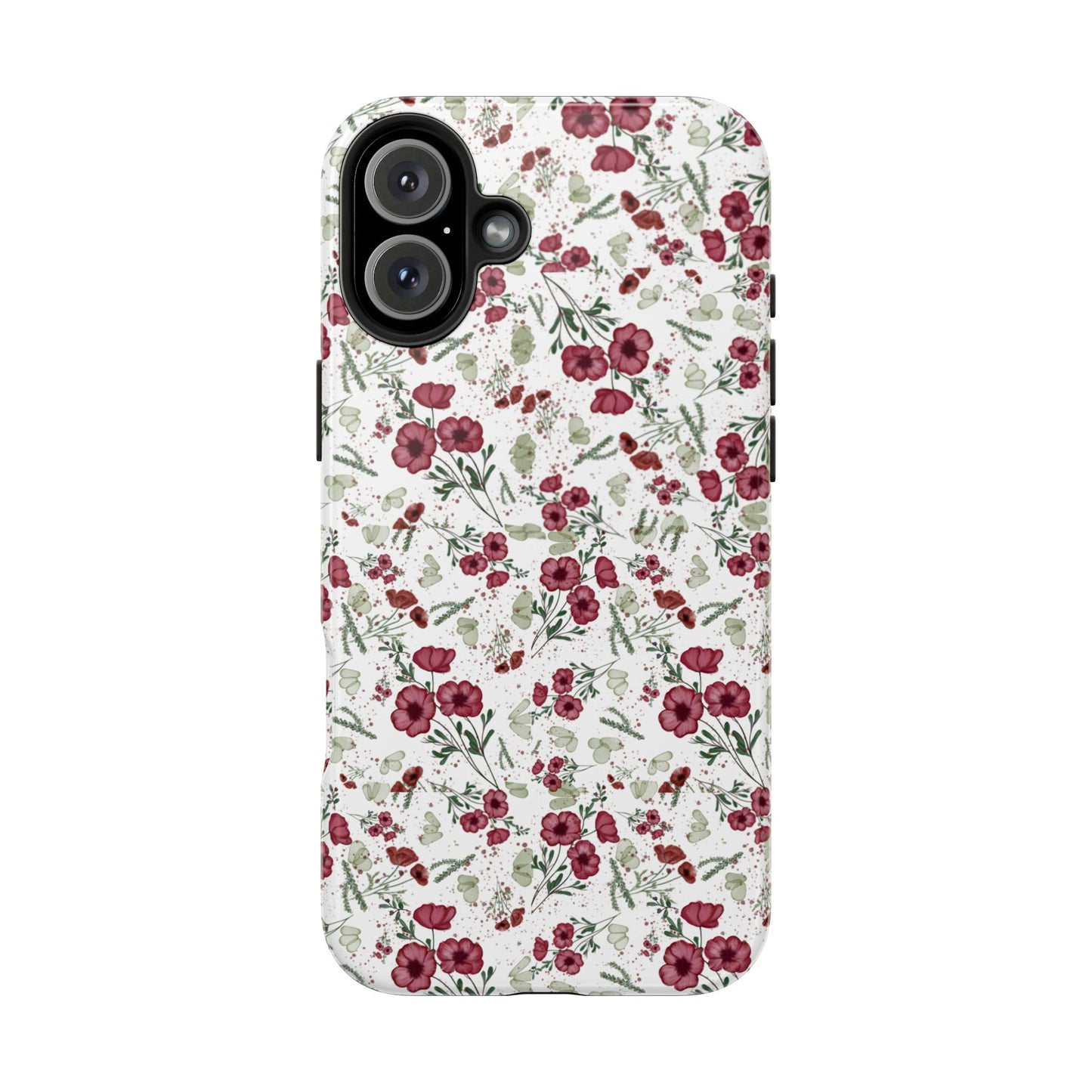 Phone Case - Watercolor Red Poppies with Green Leaves Design