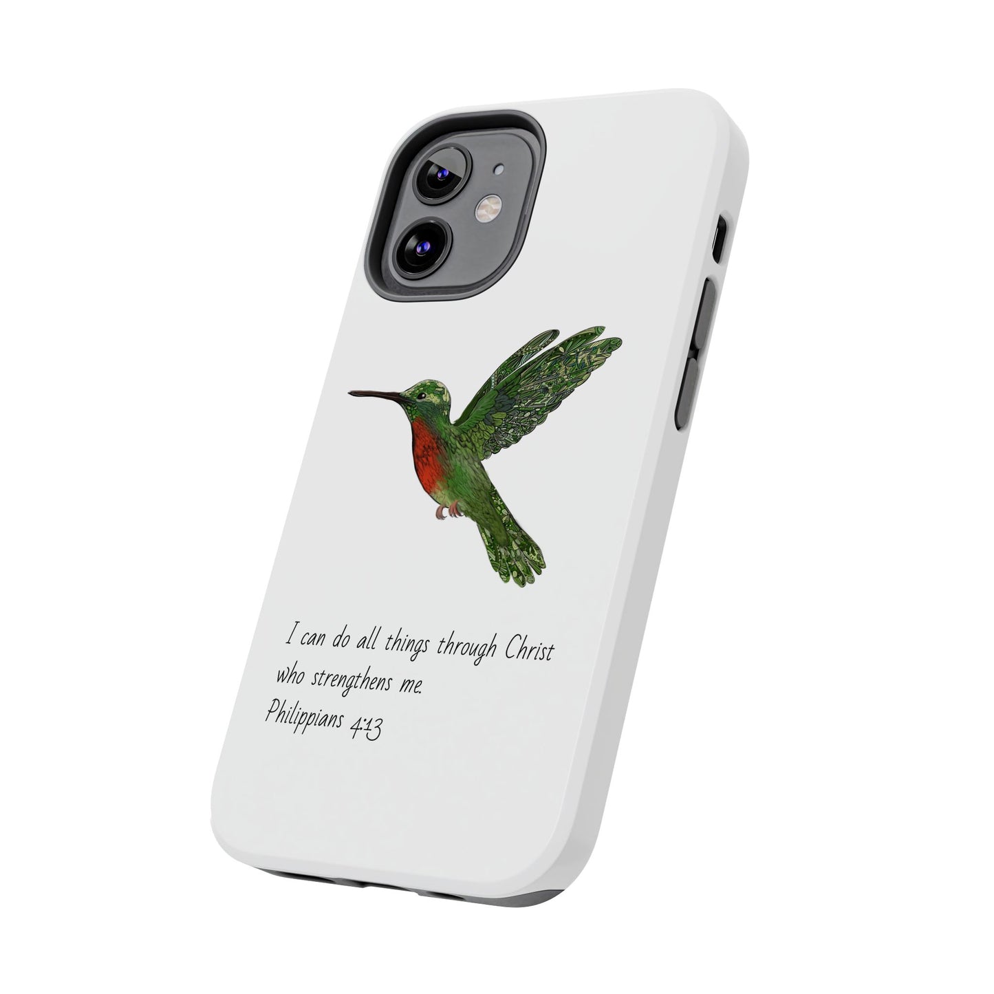 Phone Case - Hummingbird Drawing with Philippians 4:13 Verse