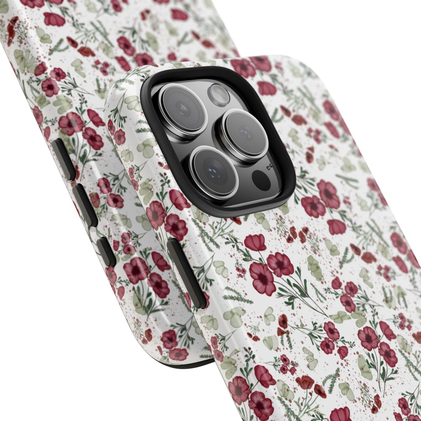 Phone Case - Watercolor Red Poppies with Green Leaves Design