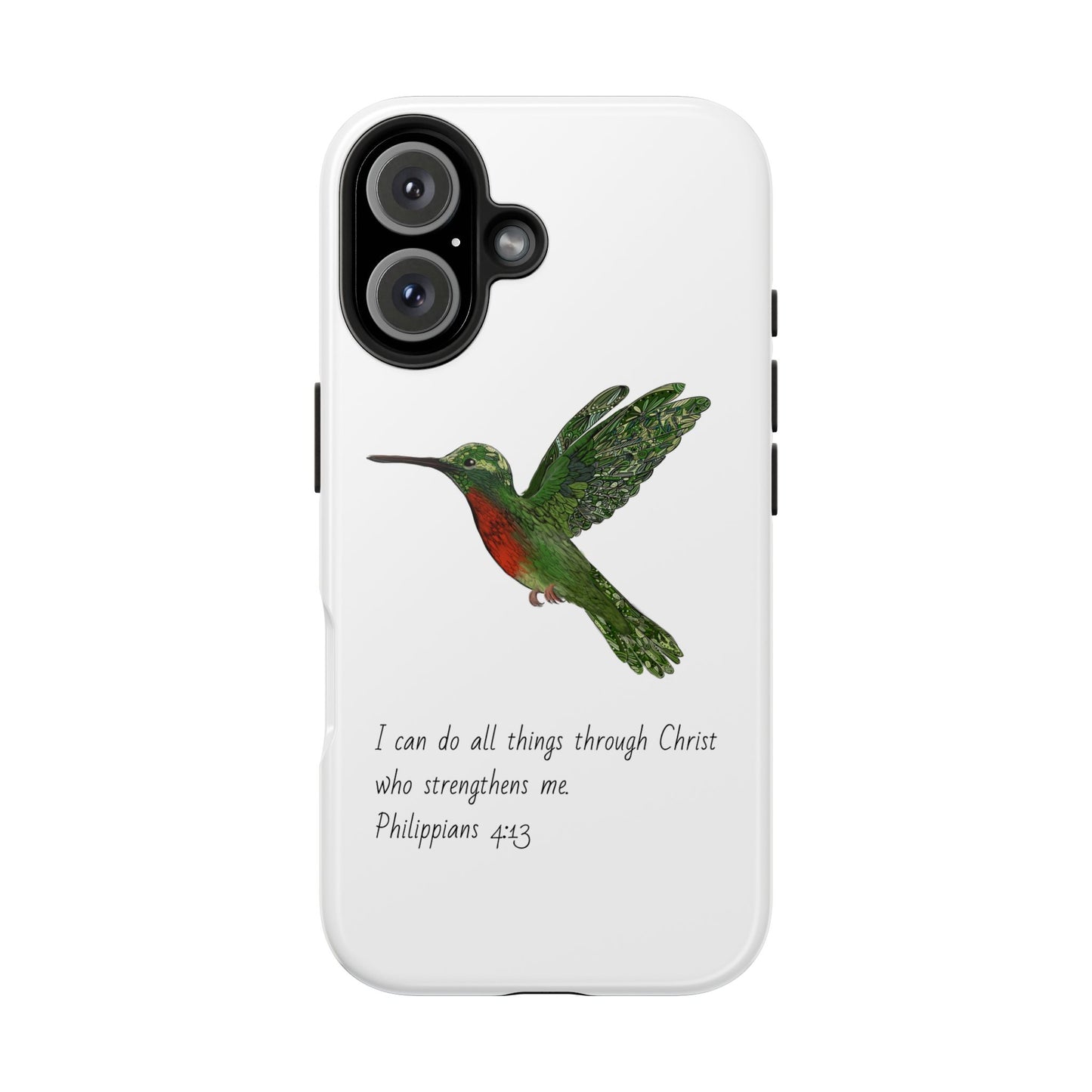 Phone Case - Hummingbird Drawing with Philippians 4:13 Verse