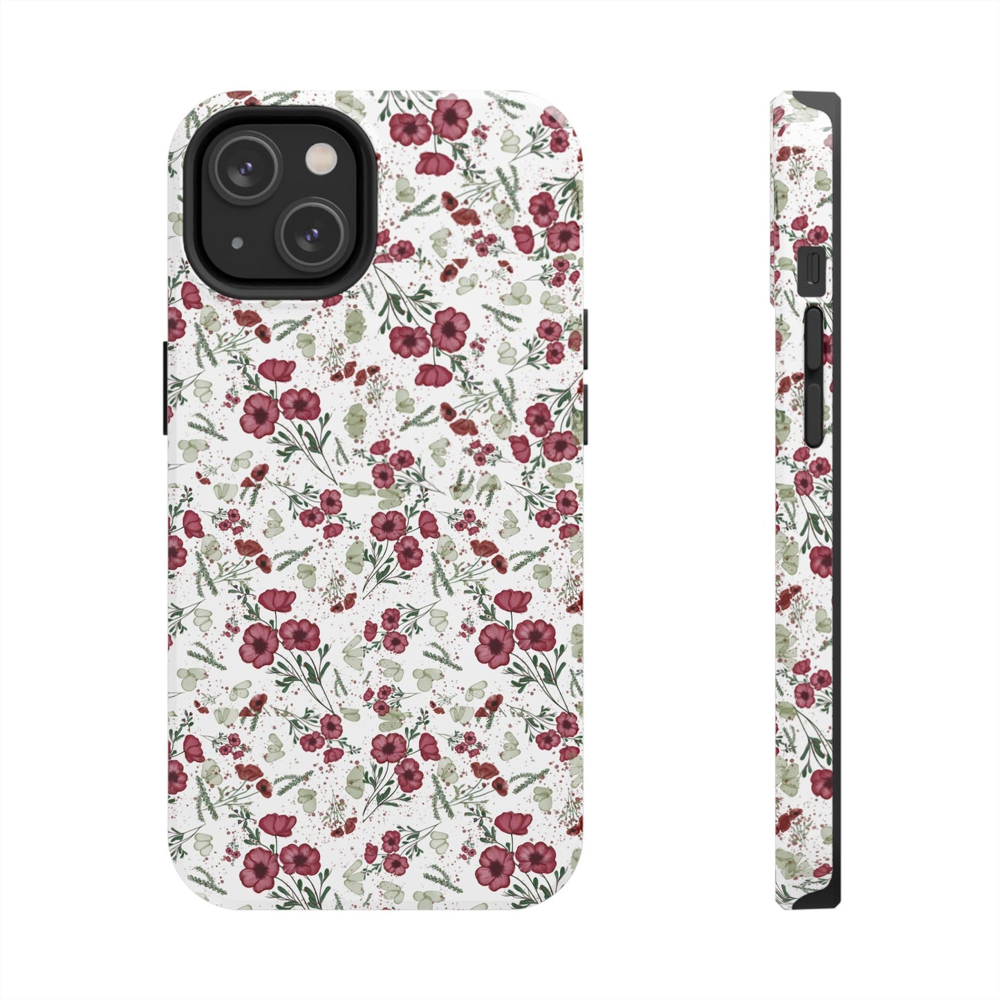 Phone Case - Watercolor Red Poppies with Green Leaves Design