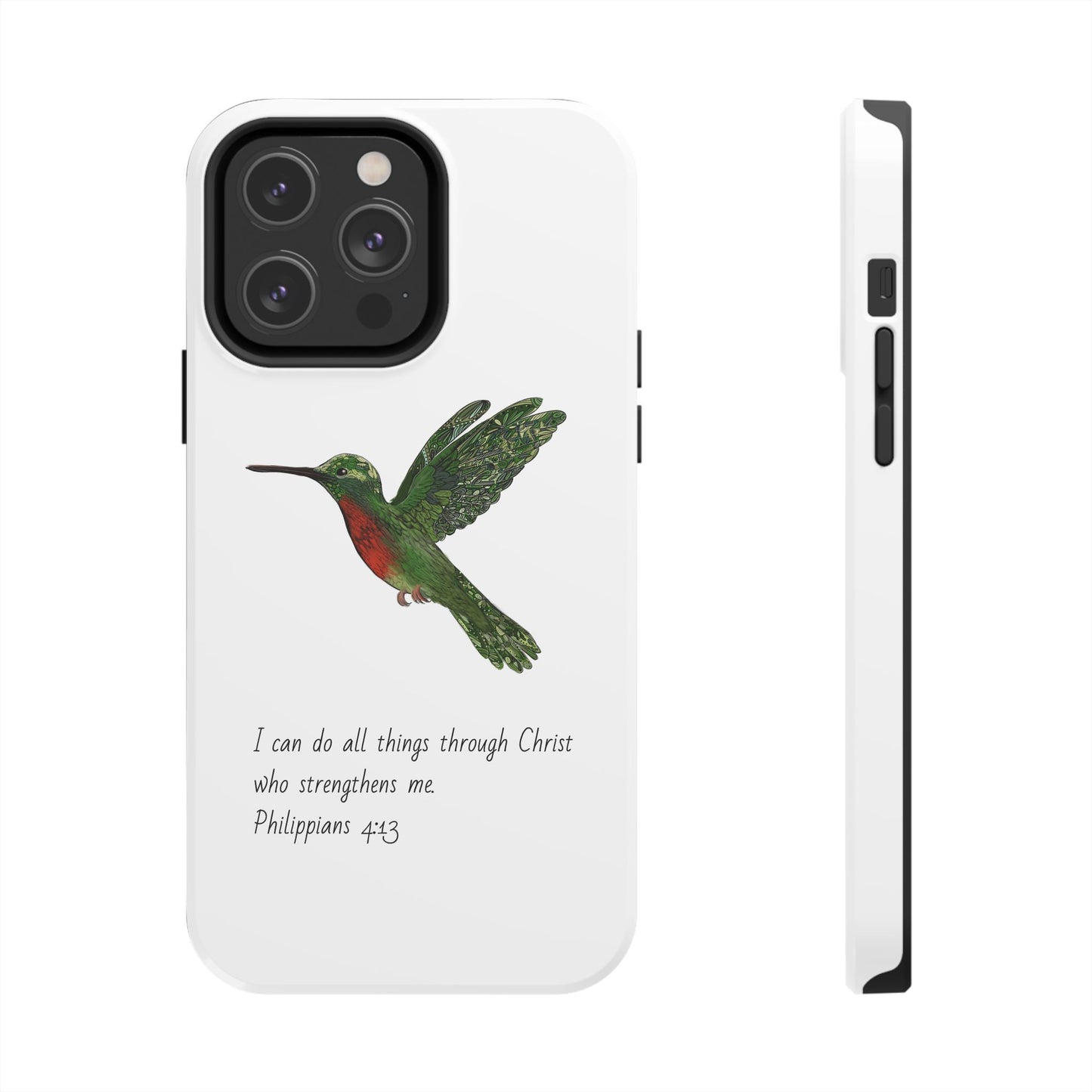 Phone Case - Hummingbird Drawing with Philippians 4:13 Verse