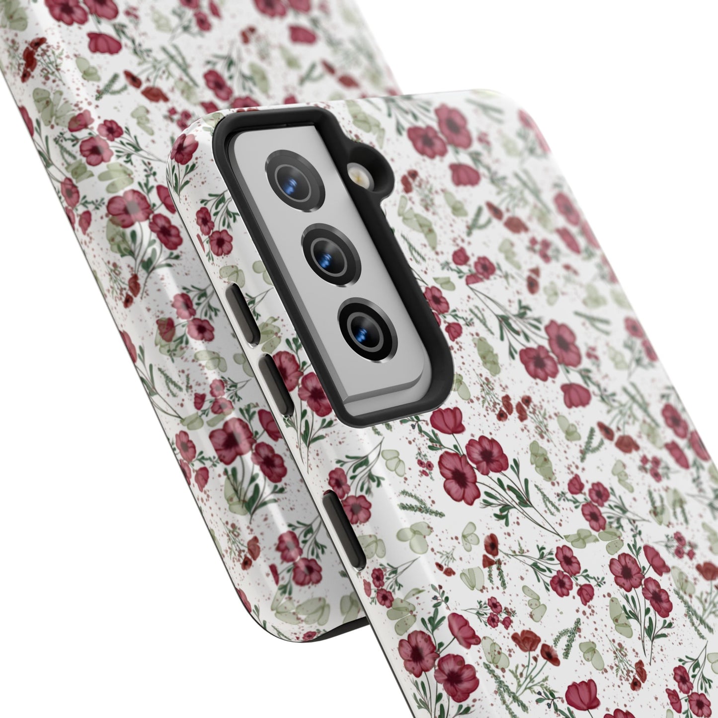 Phone Case - Watercolor Red Poppies with Green Leaves Design