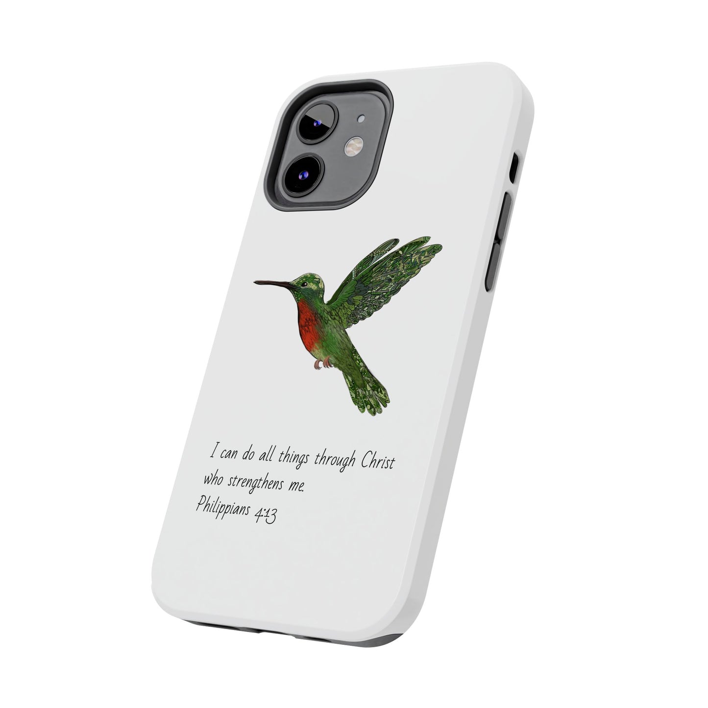 Phone Case - Hummingbird Drawing with Philippians 4:13 Verse