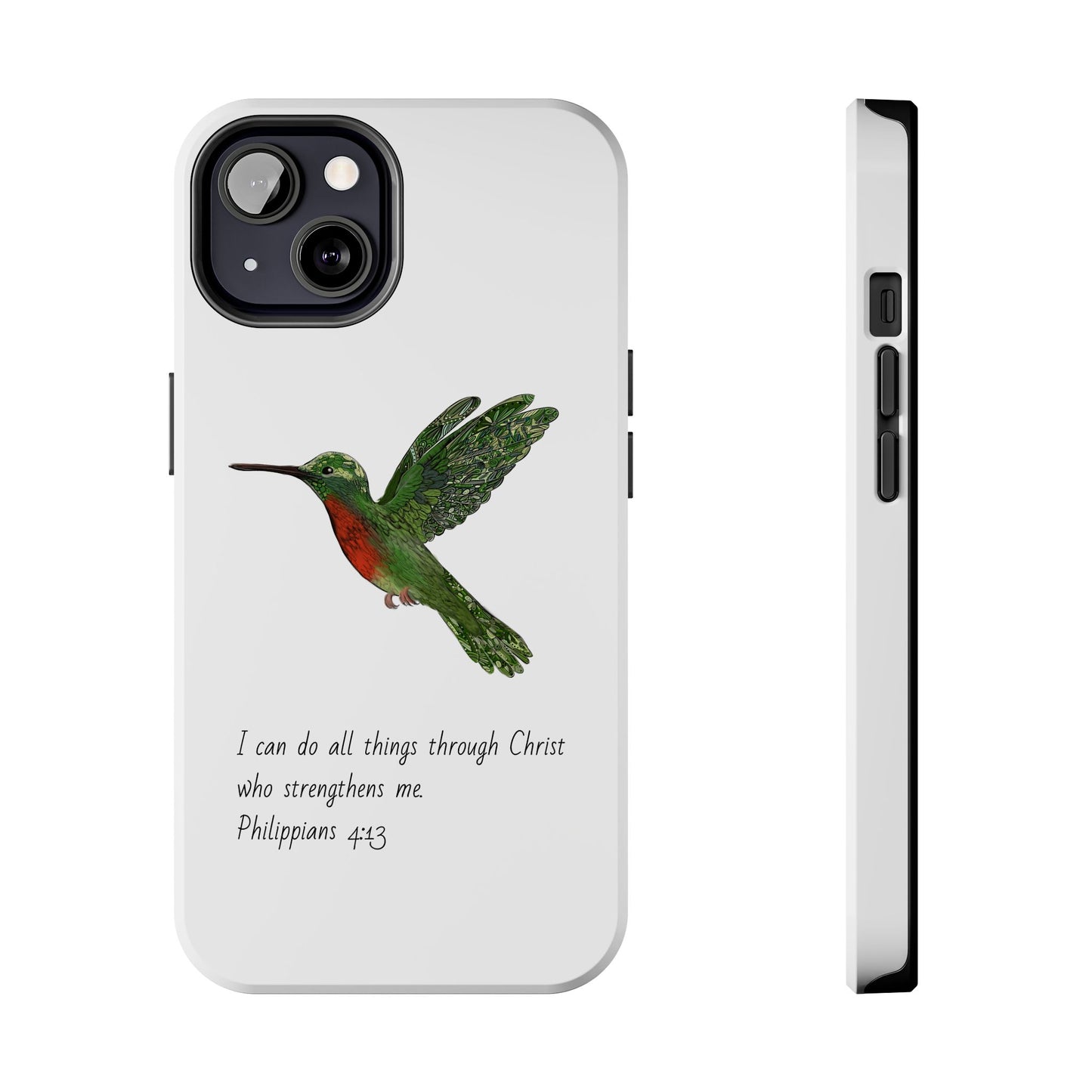 Phone Case - Hummingbird Drawing with Philippians 4:13 Verse