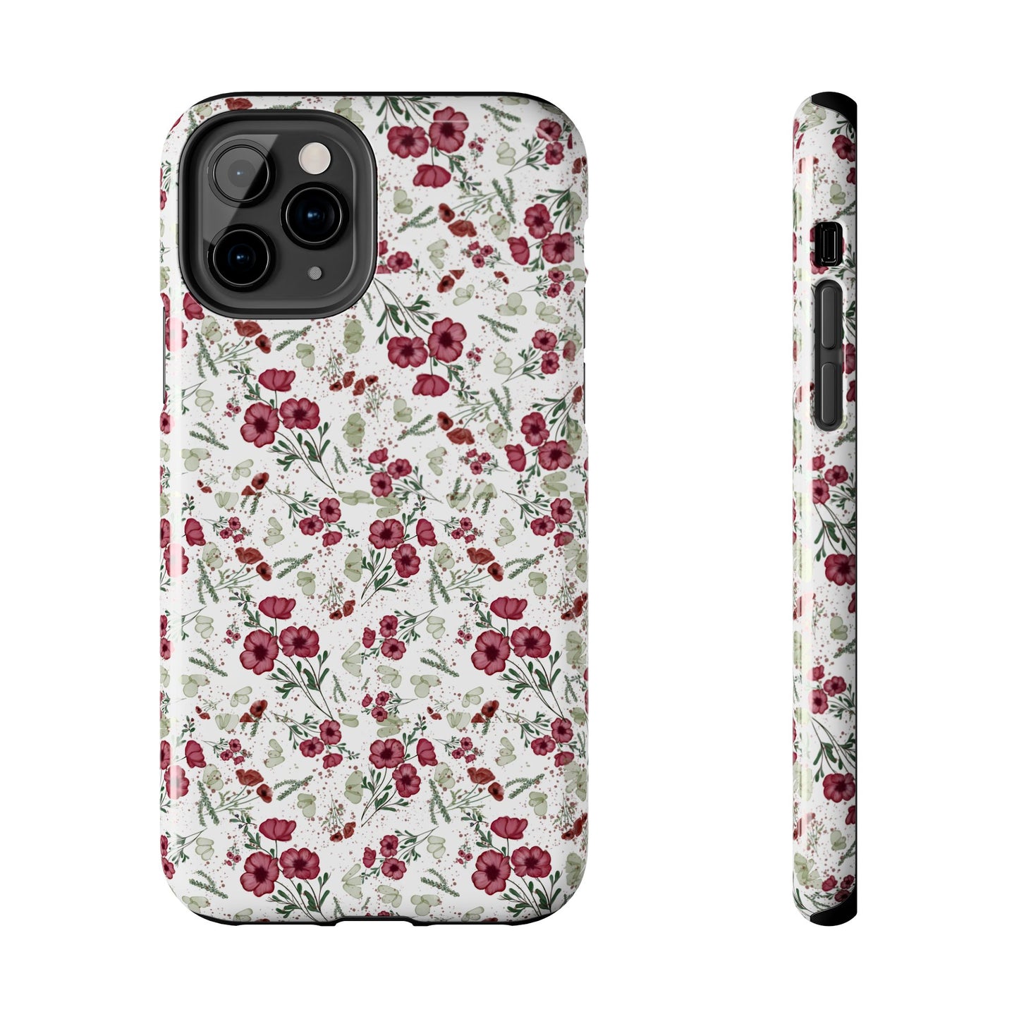 Phone Case - Watercolor Red Poppies with Green Leaves Design