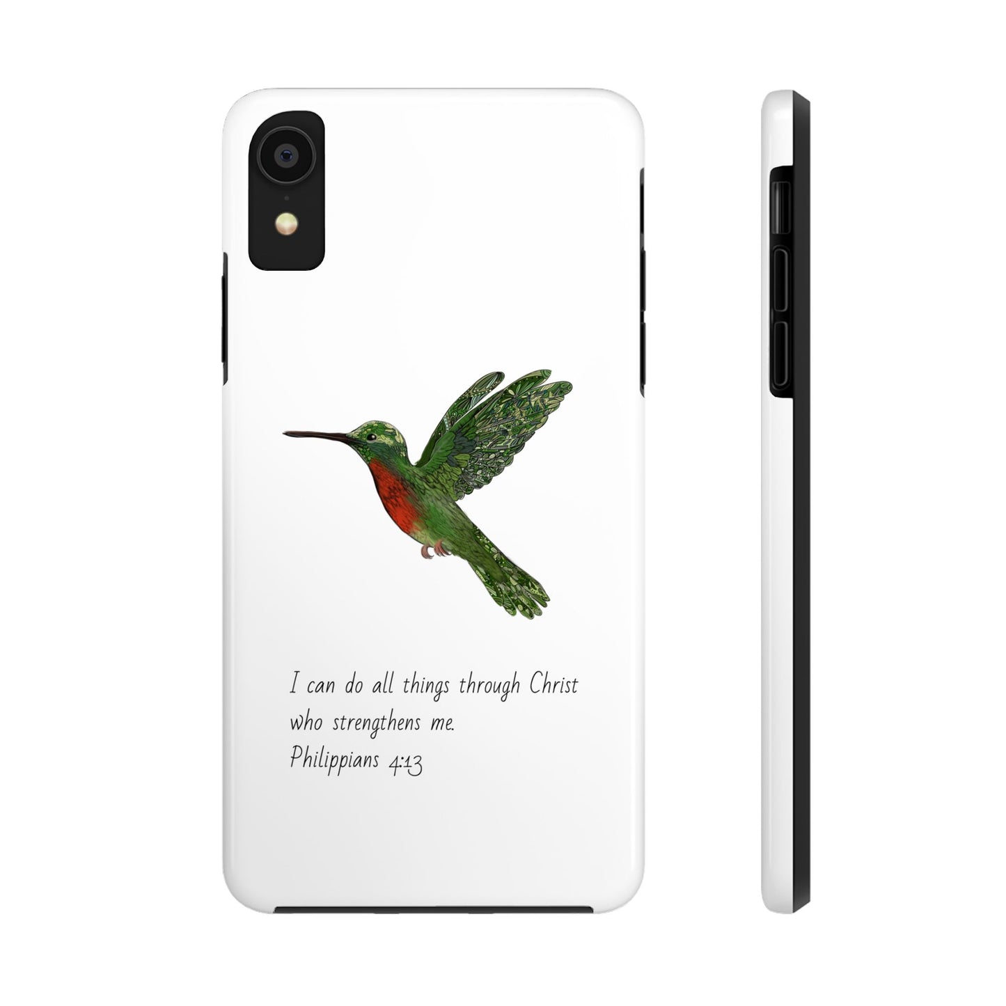 Phone Case - Hummingbird Drawing with Philippians 4:13 Verse