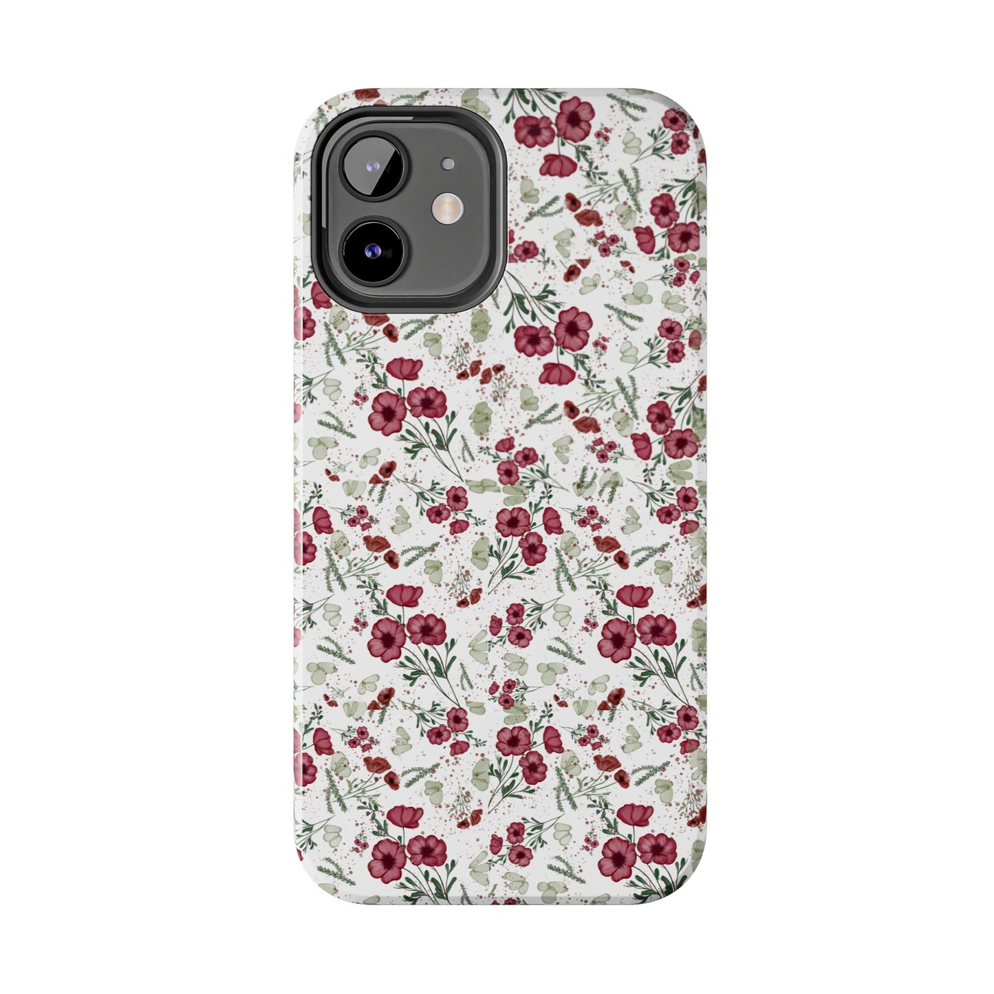 Phone Case - Watercolor Red Poppies with Green Leaves Design