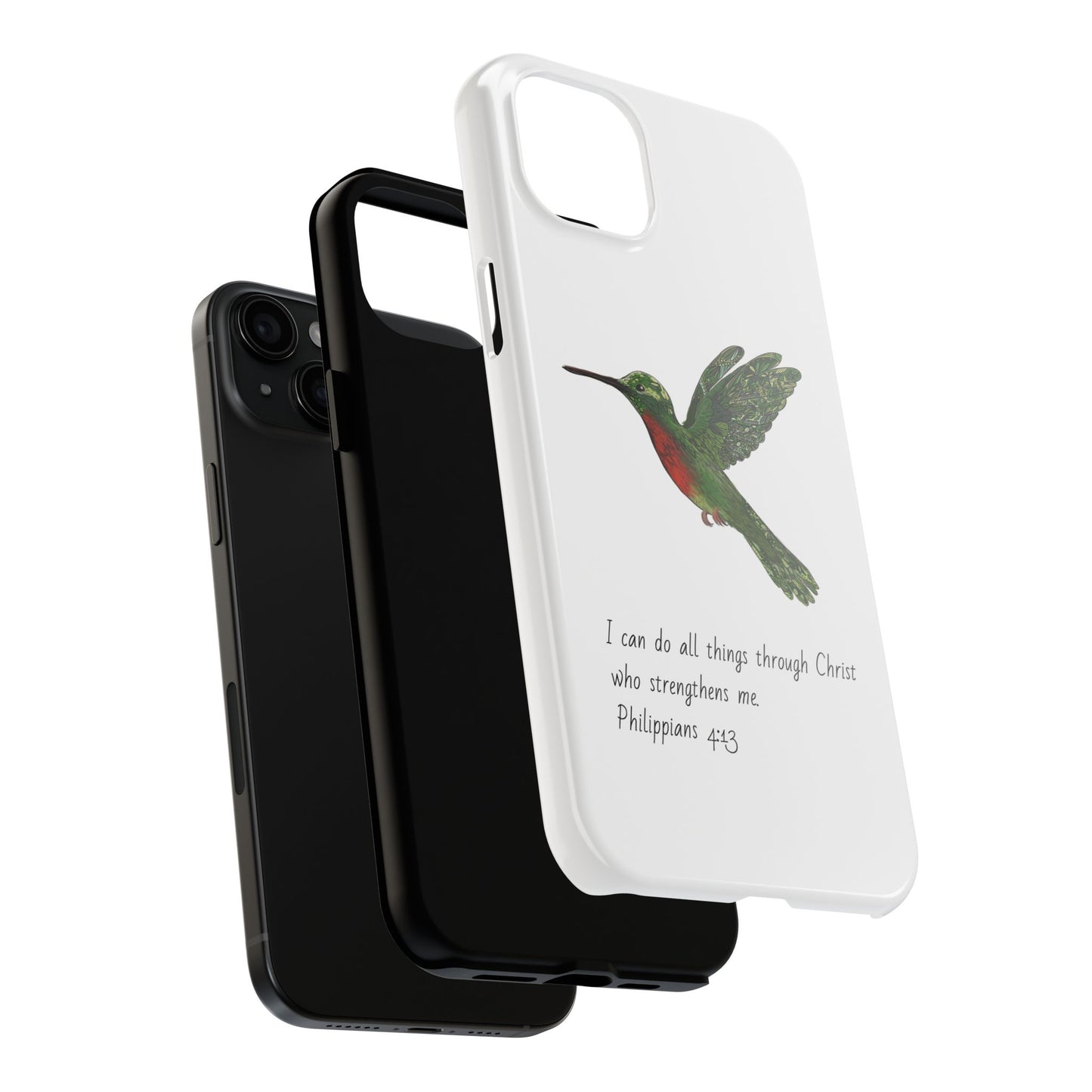 Phone Case - Hummingbird Drawing with Philippians 4:13 Verse