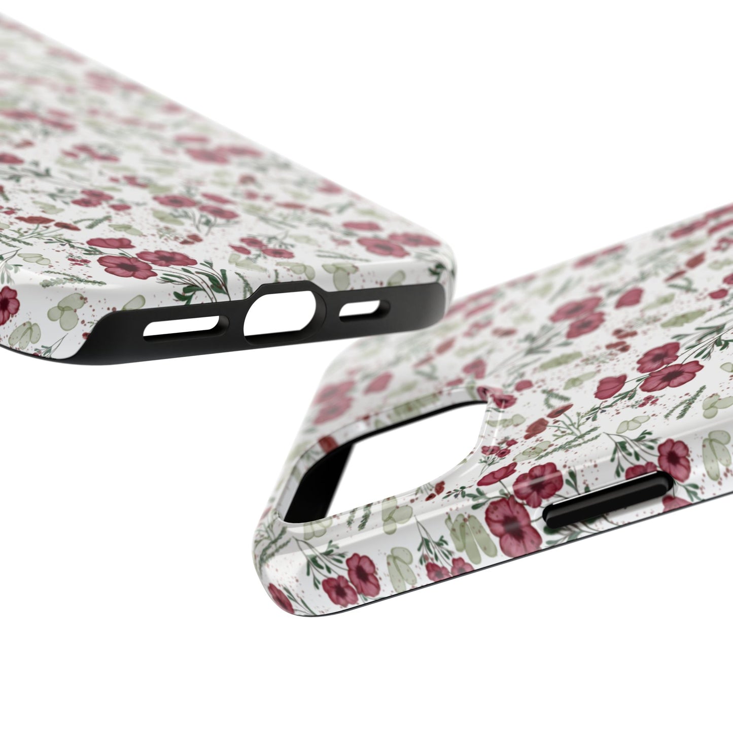 Phone Case - Watercolor Red Poppies with Green Leaves Design