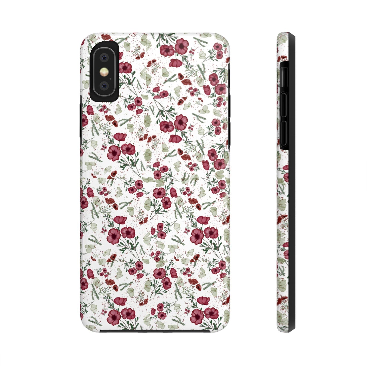 Phone Case - Watercolor Red Poppies with Green Leaves Design