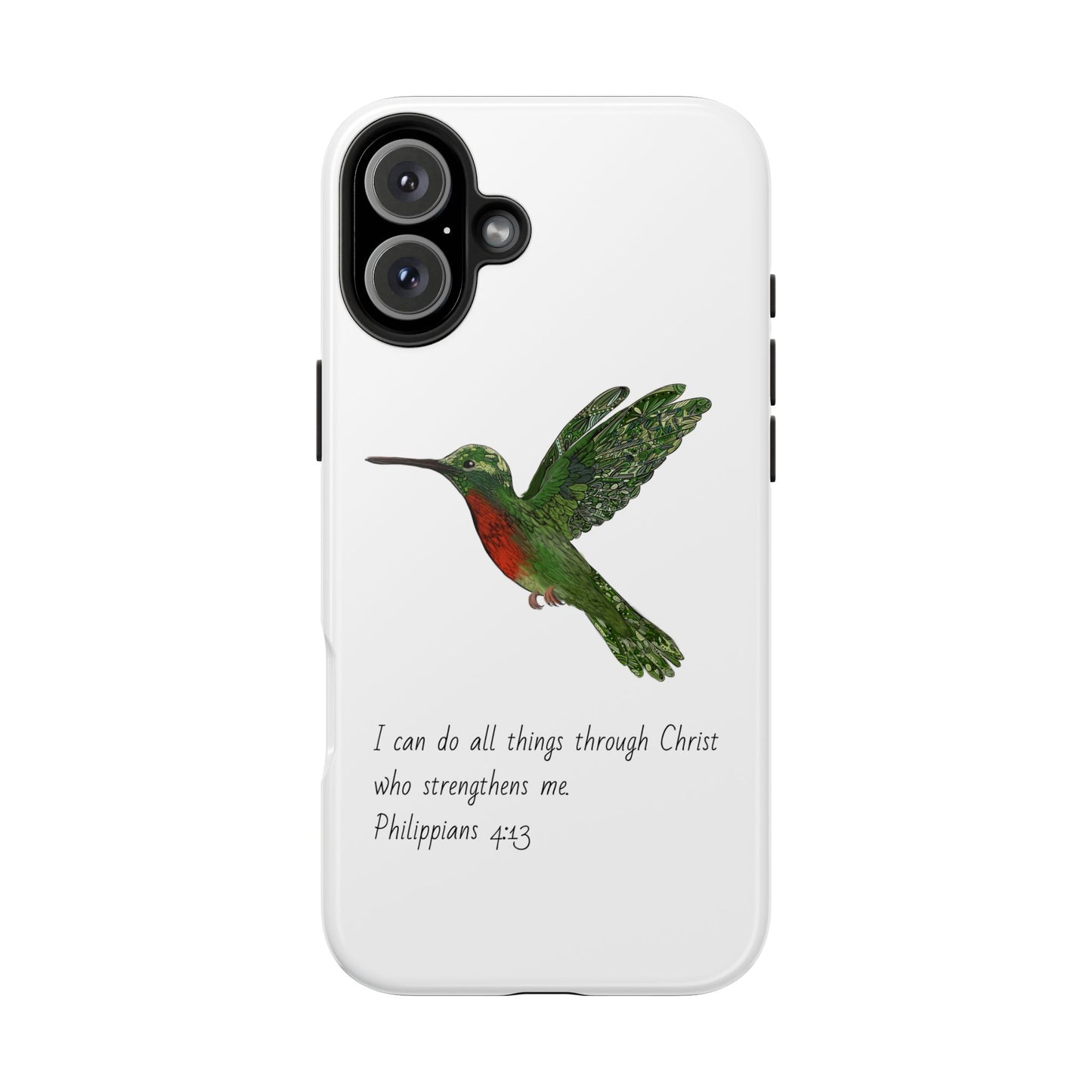 Phone Case - Hummingbird Drawing with Philippians 4:13 Verse