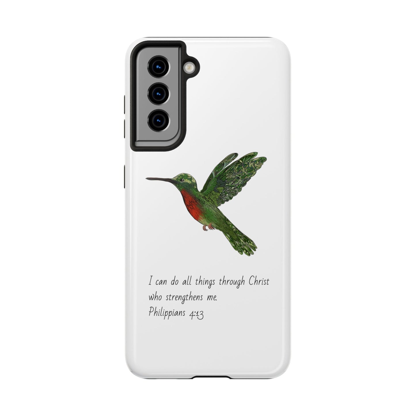 Phone Case - Hummingbird Drawing with Philippians 4:13 Verse