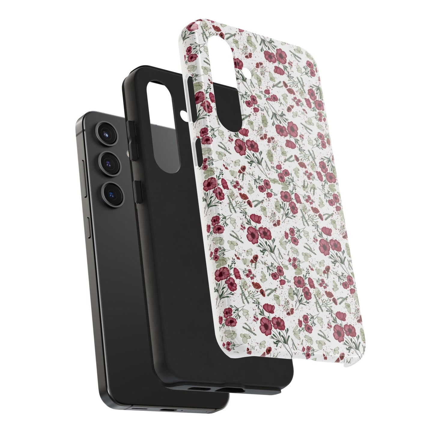 Phone Case - Watercolor Red Poppies with Green Leaves Design