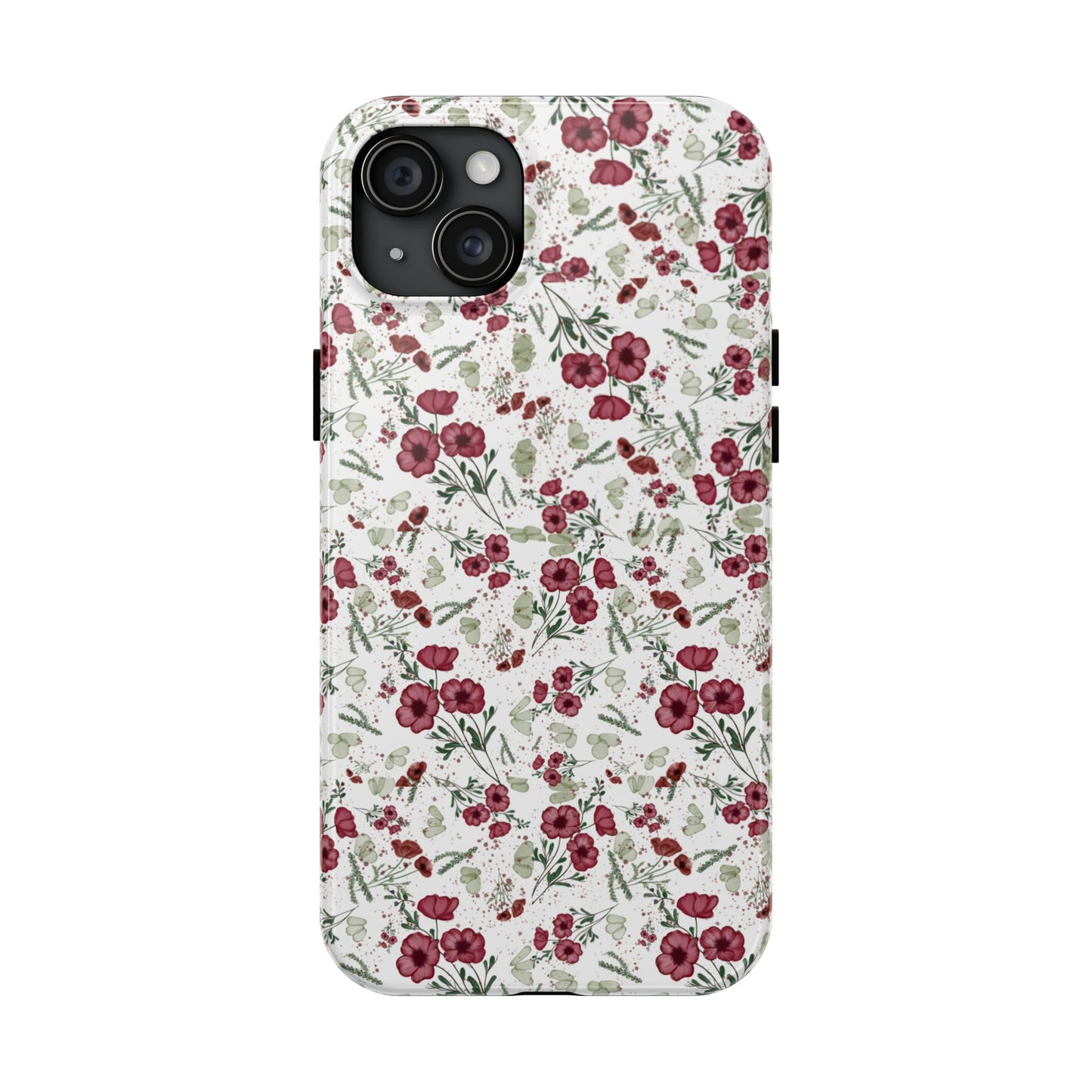 Phone Case - Watercolor Red Poppies with Green Leaves Design