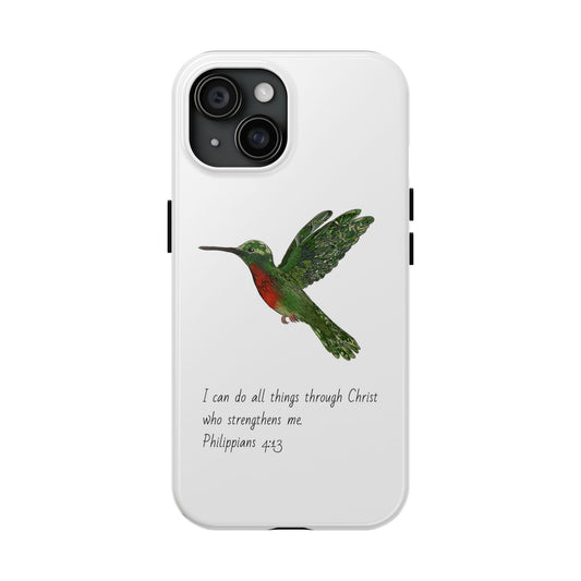 Phone Case - Hummingbird Drawing with Philippians 4:13 Verse