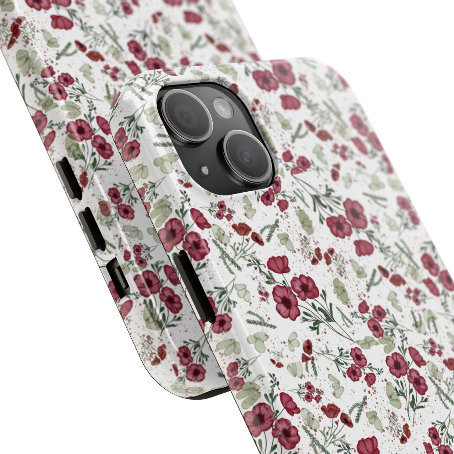 Phone Case - Watercolor Red Poppies with Green Leaves Design