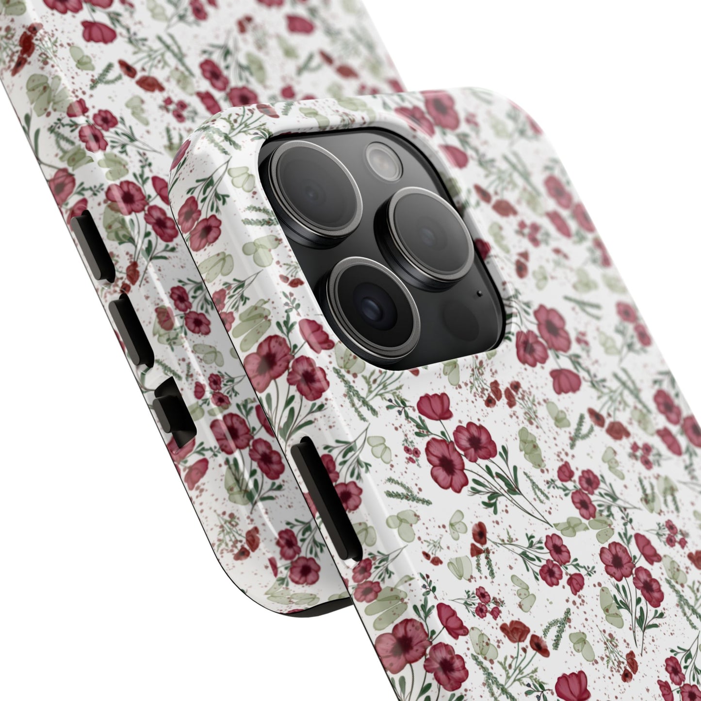 Phone Case - Watercolor Red Poppies with Green Leaves Design