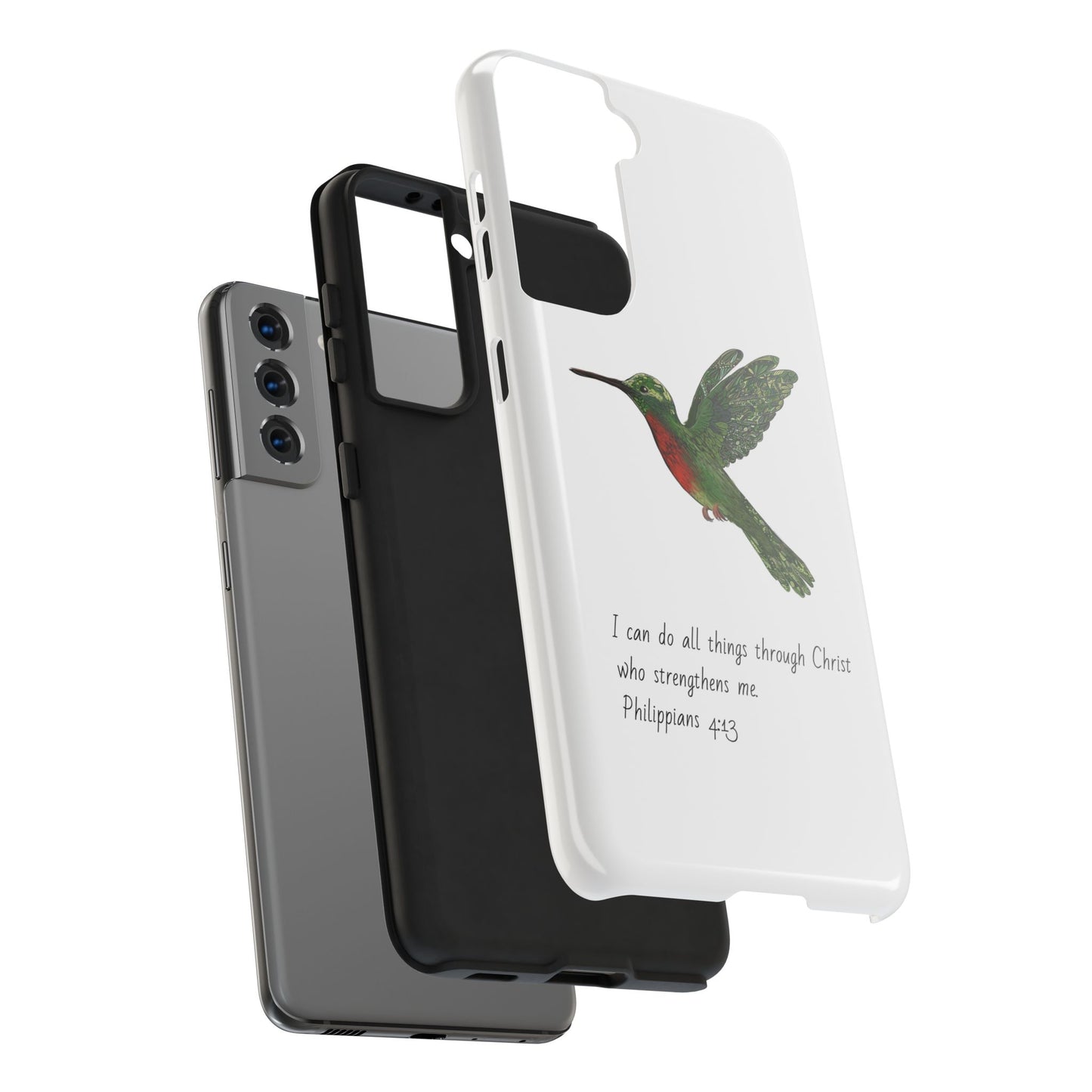 Phone Case - Hummingbird Drawing with Philippians 4:13 Verse